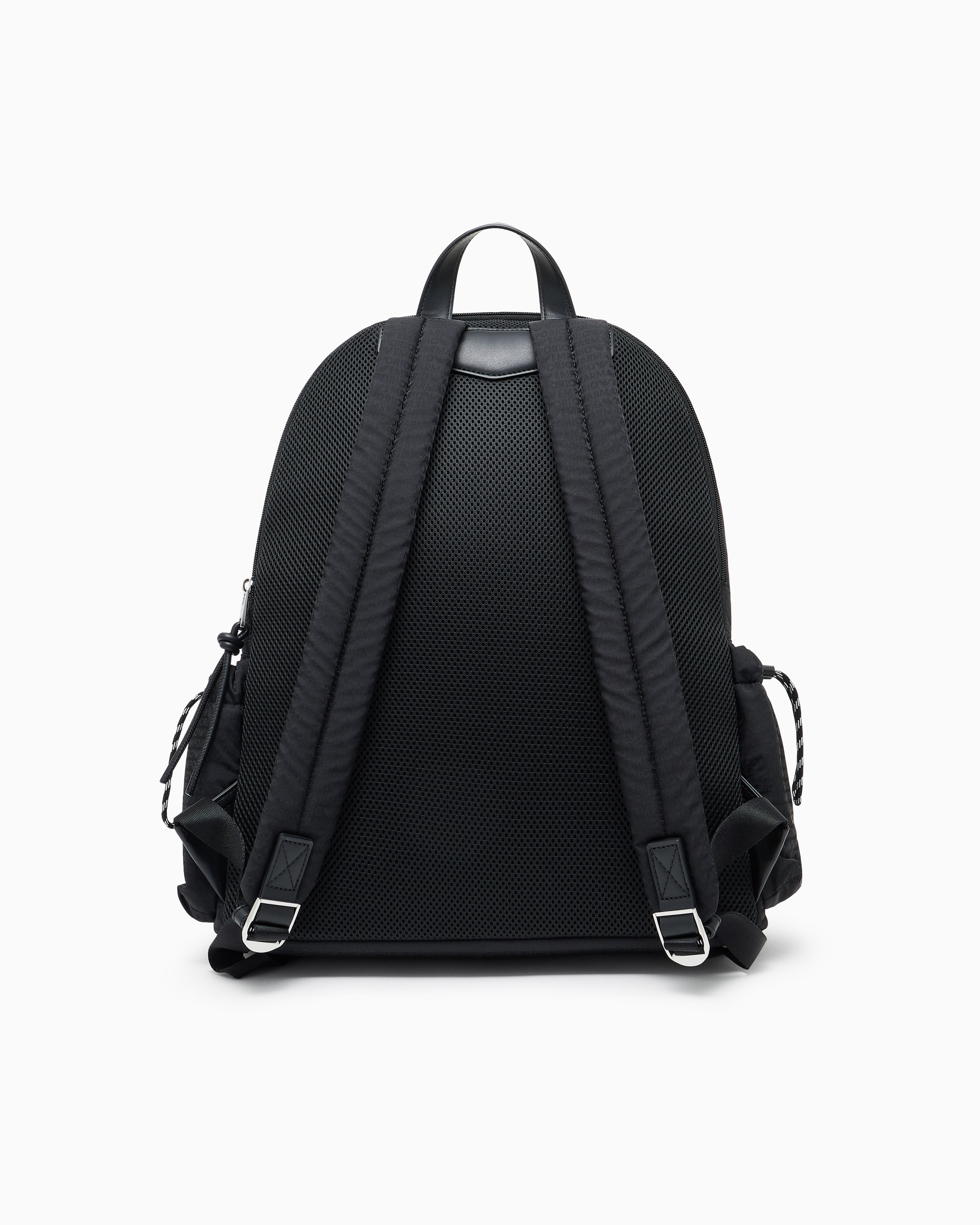 Emporio Armani Round nylon backpack with monogram lettering