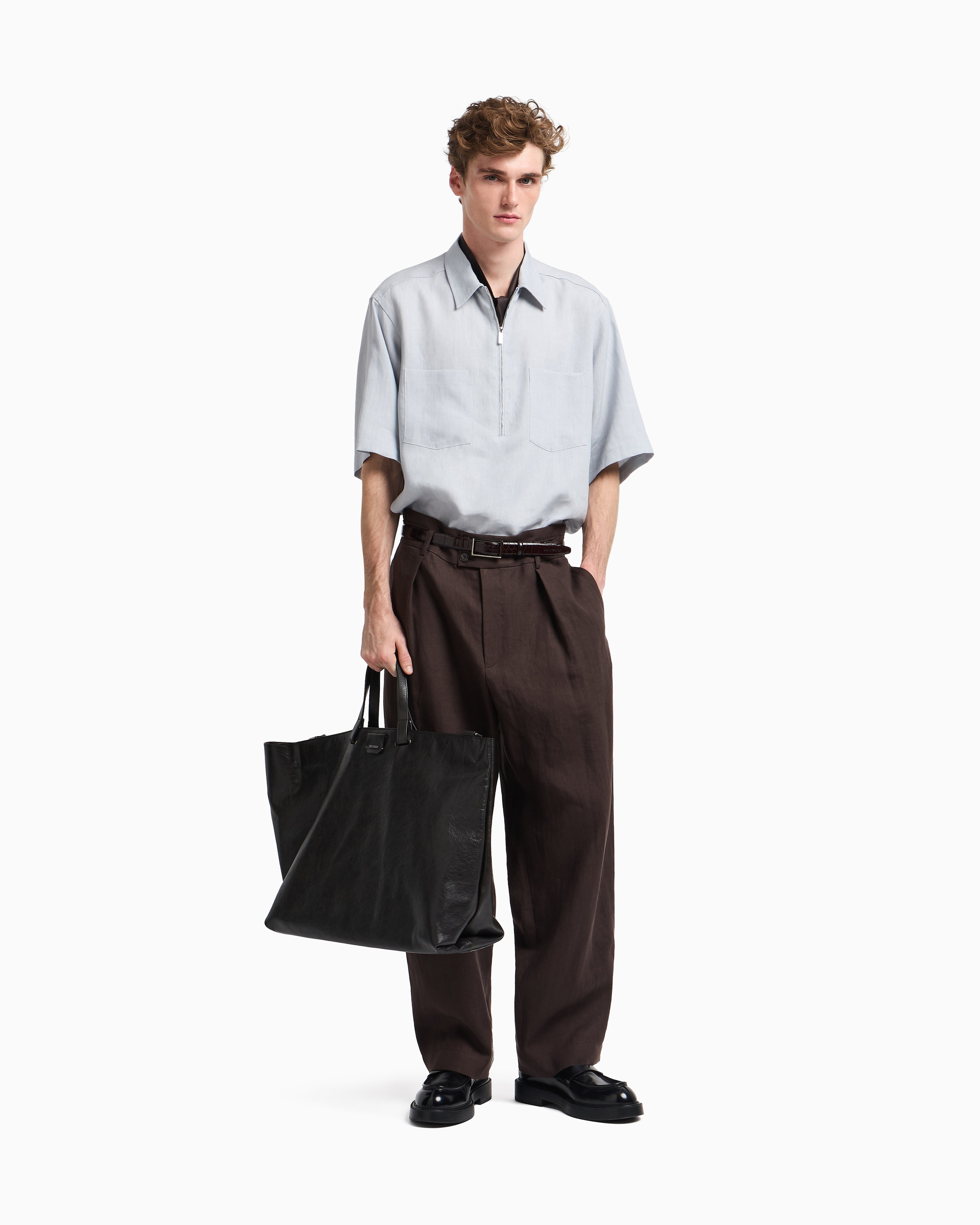 Emporio Armani Pure linen shirt with partial zip