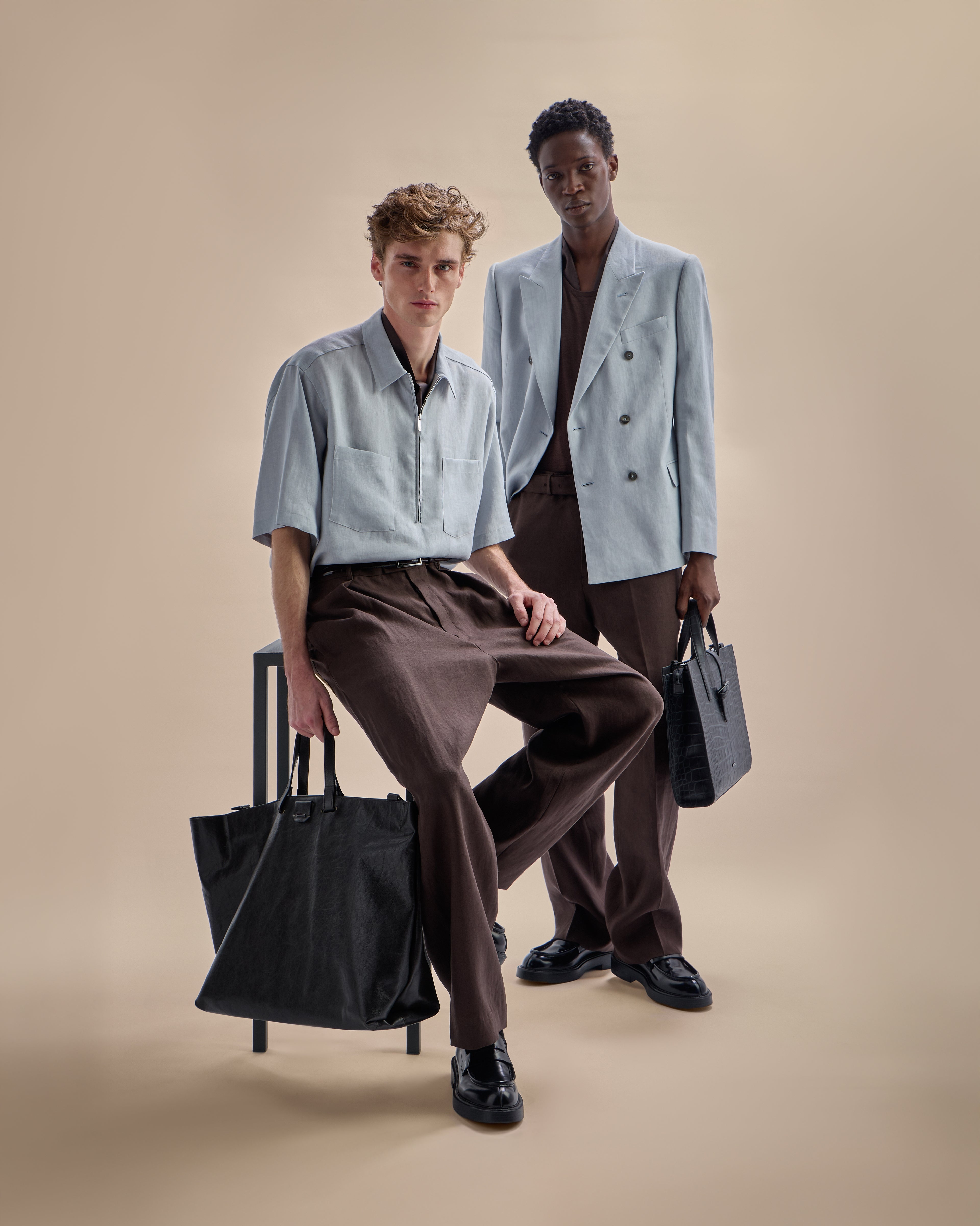 Emporio Armani Pure linen shirt with partial zip