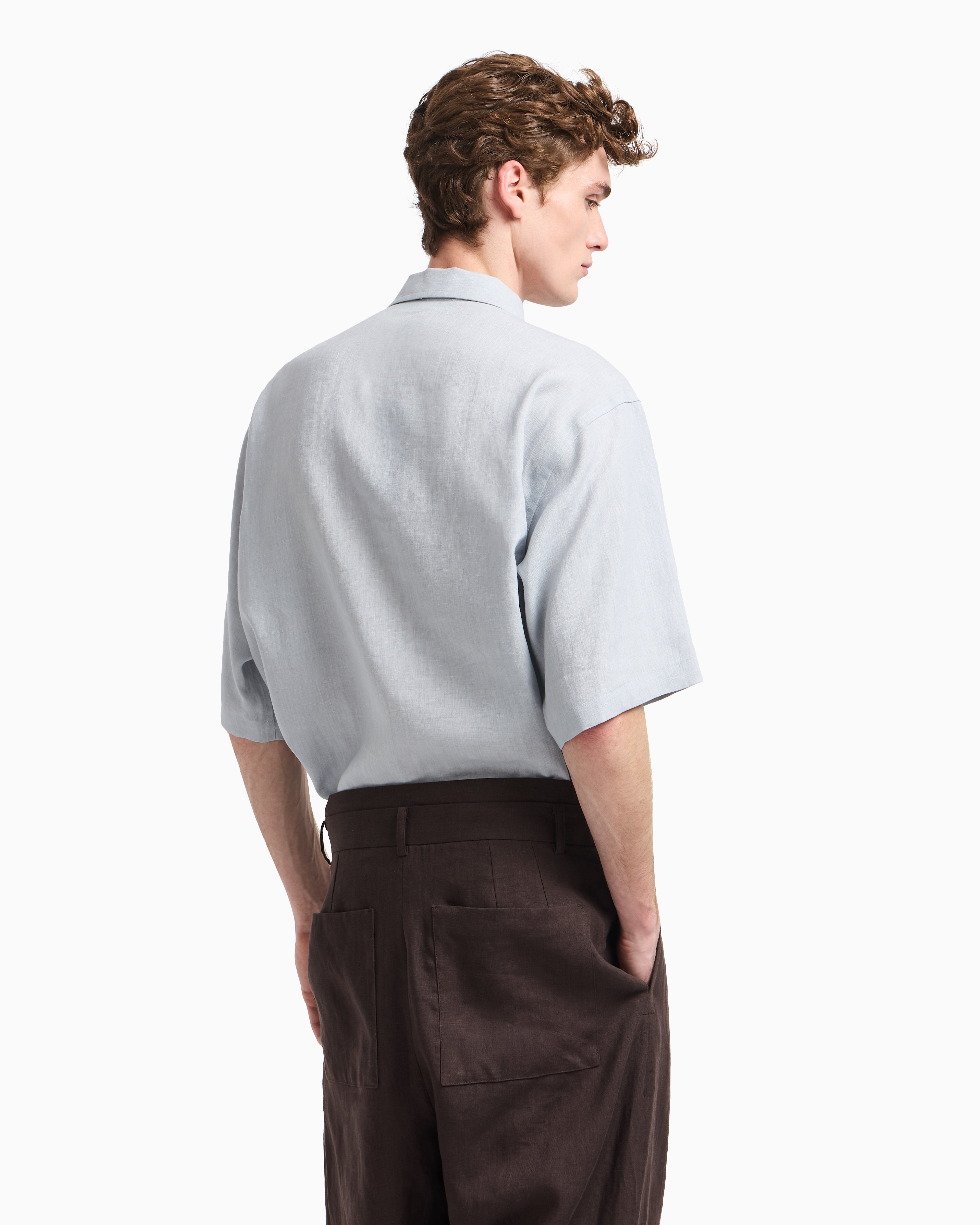 Emporio Armani Pure linen shirt with partial zip