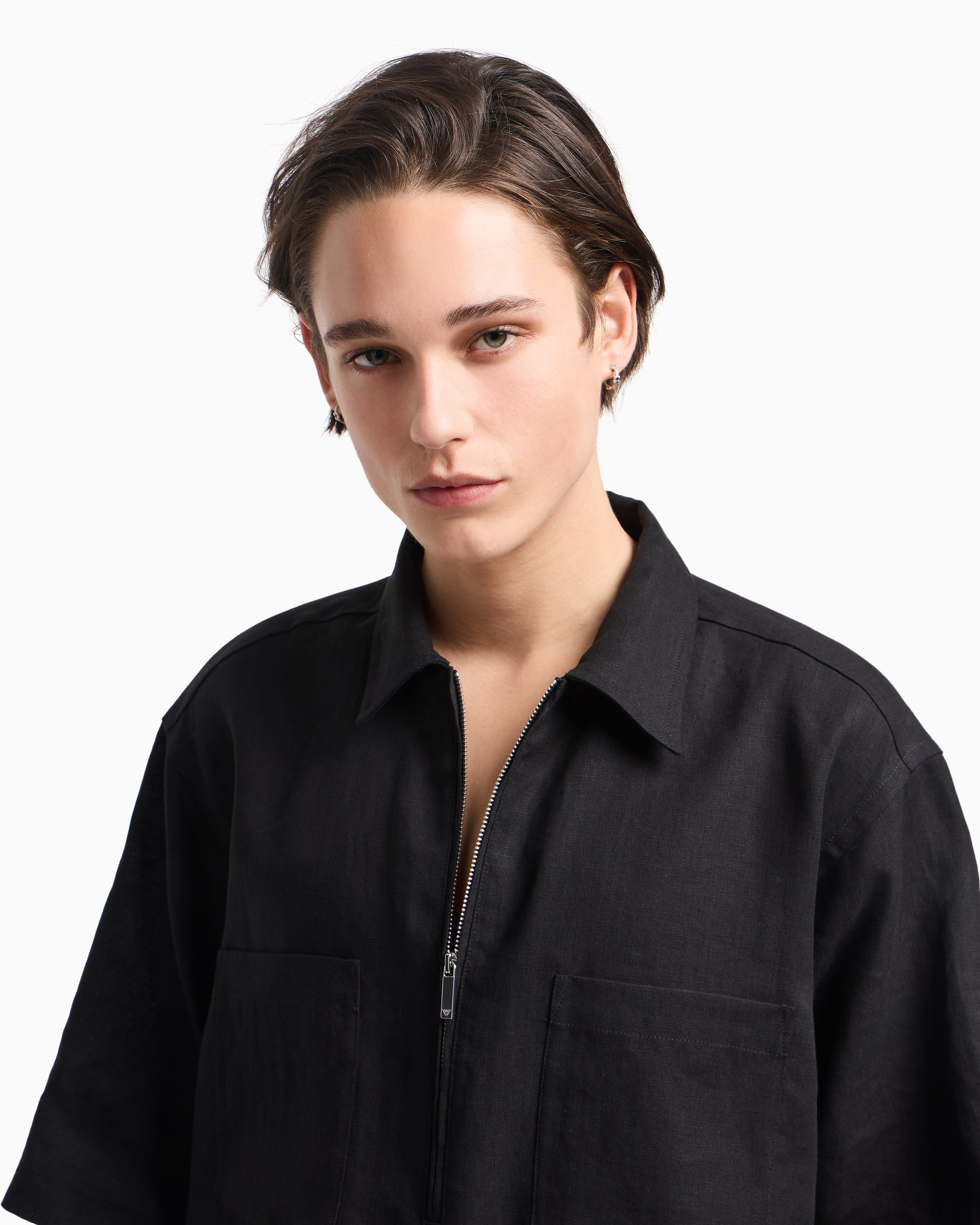 Emporio Armani Pure linen shirt with partial zip