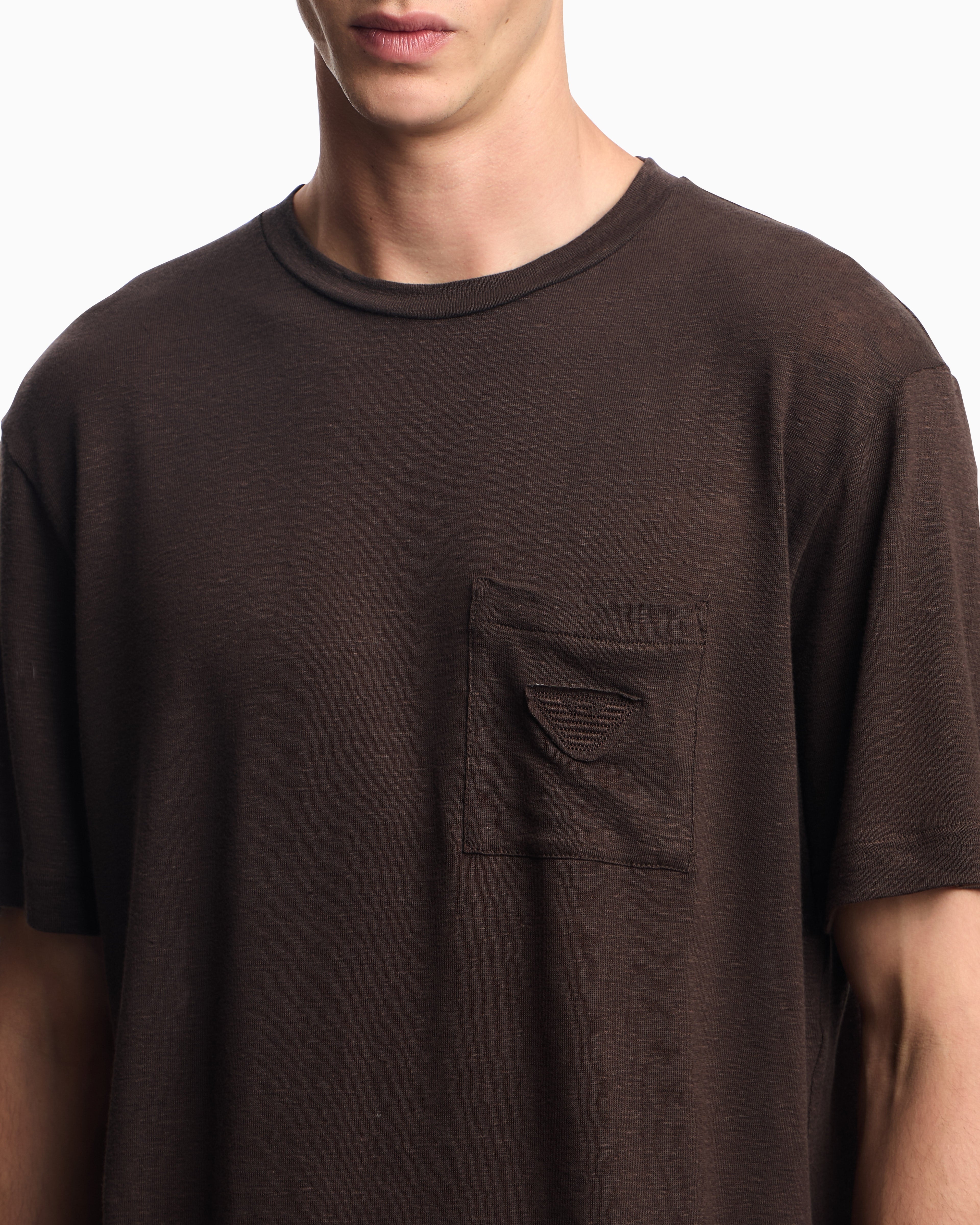 Emporio Armani Linen T-shirt with eagle embroidery patch