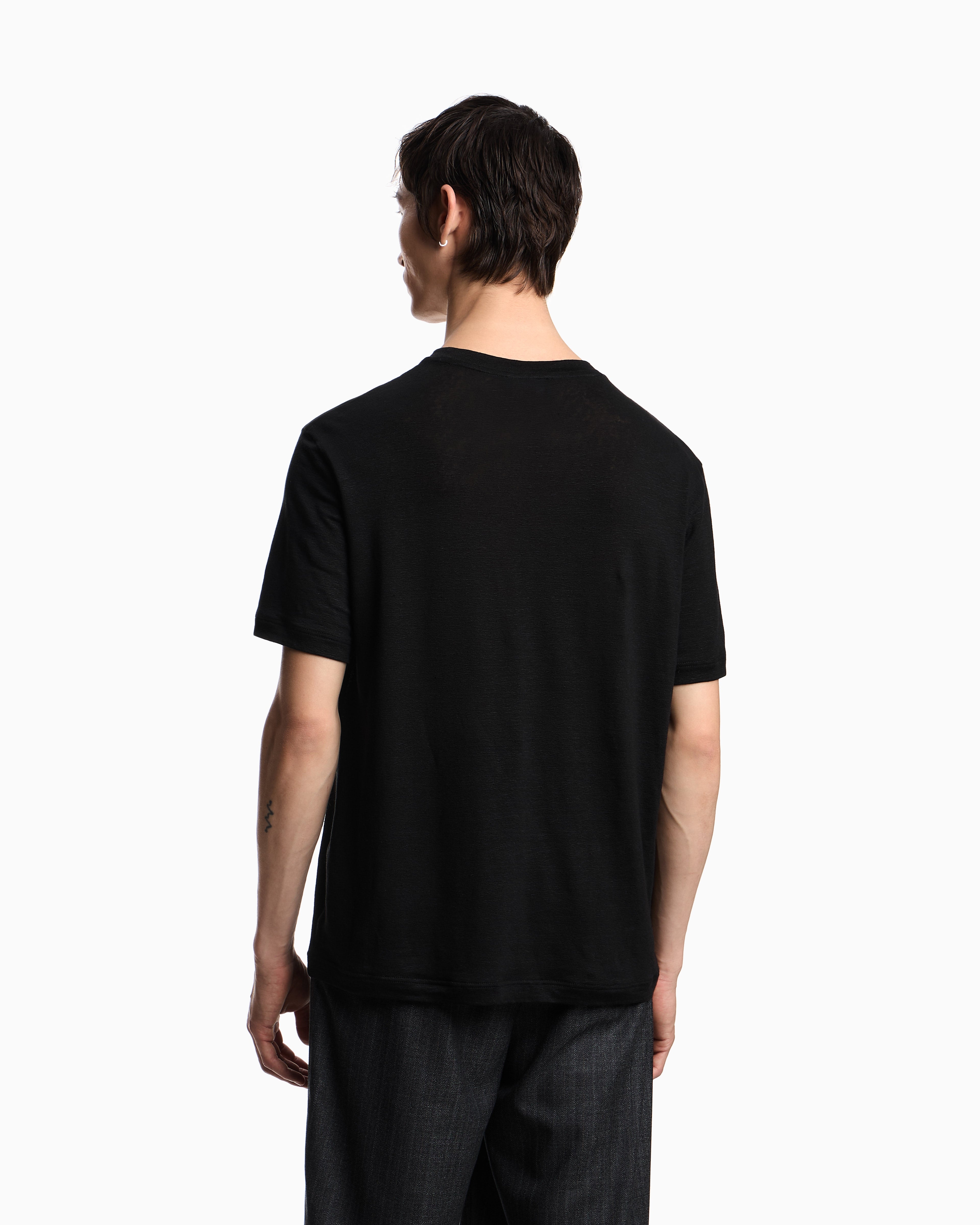 Emporio Armani Linen T-shirt with eagle embroidery patch