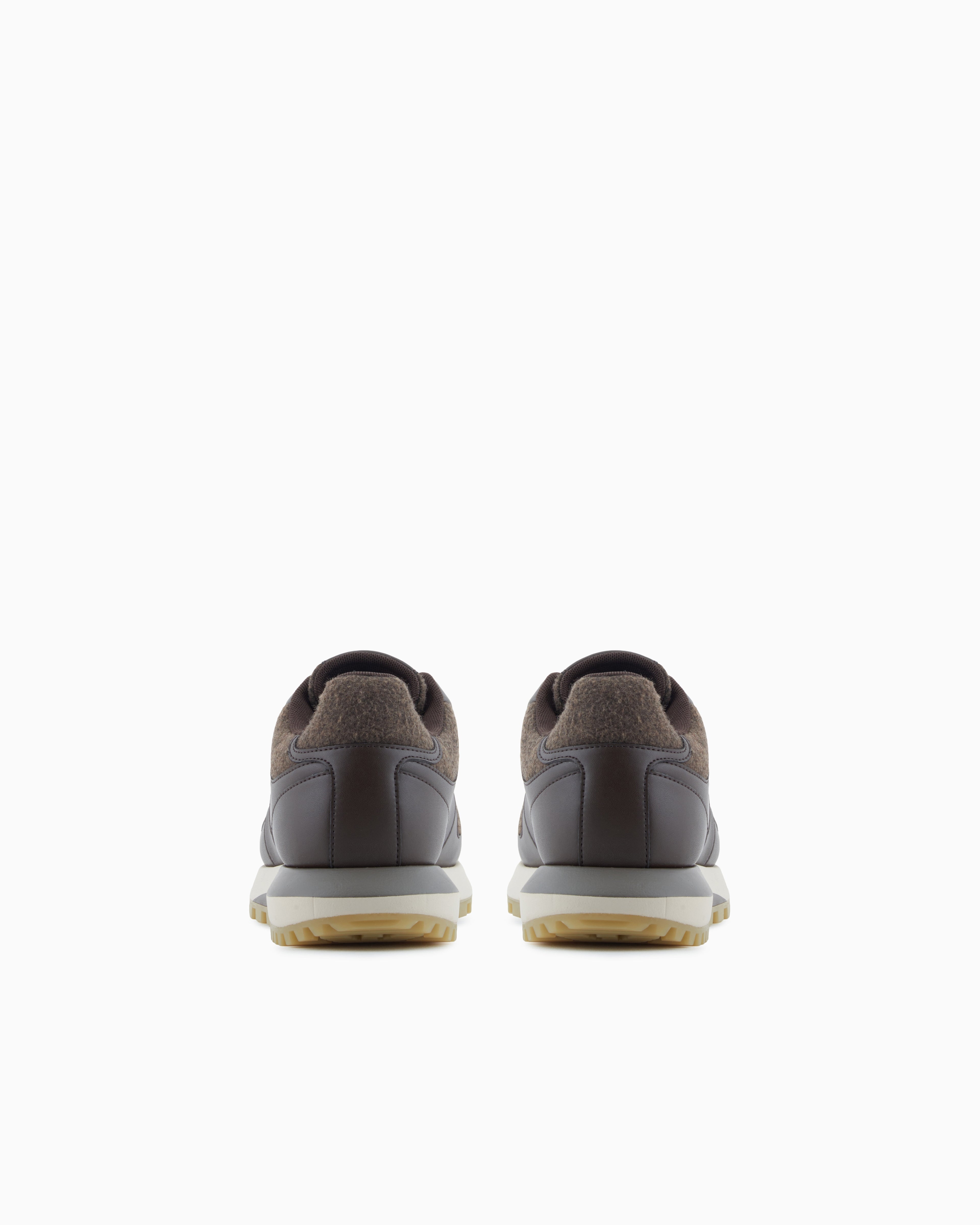 Emporio Armani Leather Sneakers With Felt Details Brown