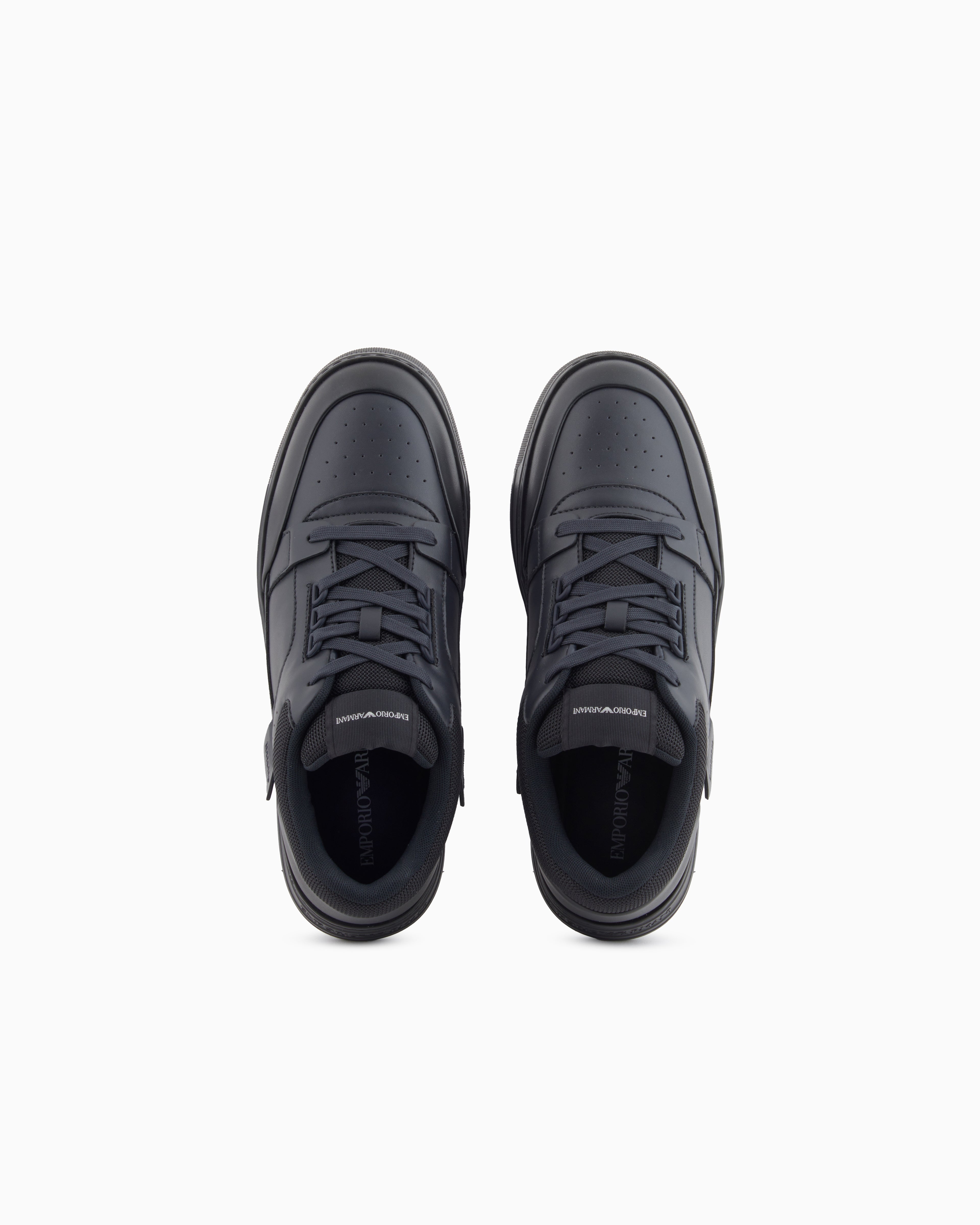 Emporio Armani Leather Sneakers With Mesh Details Blue