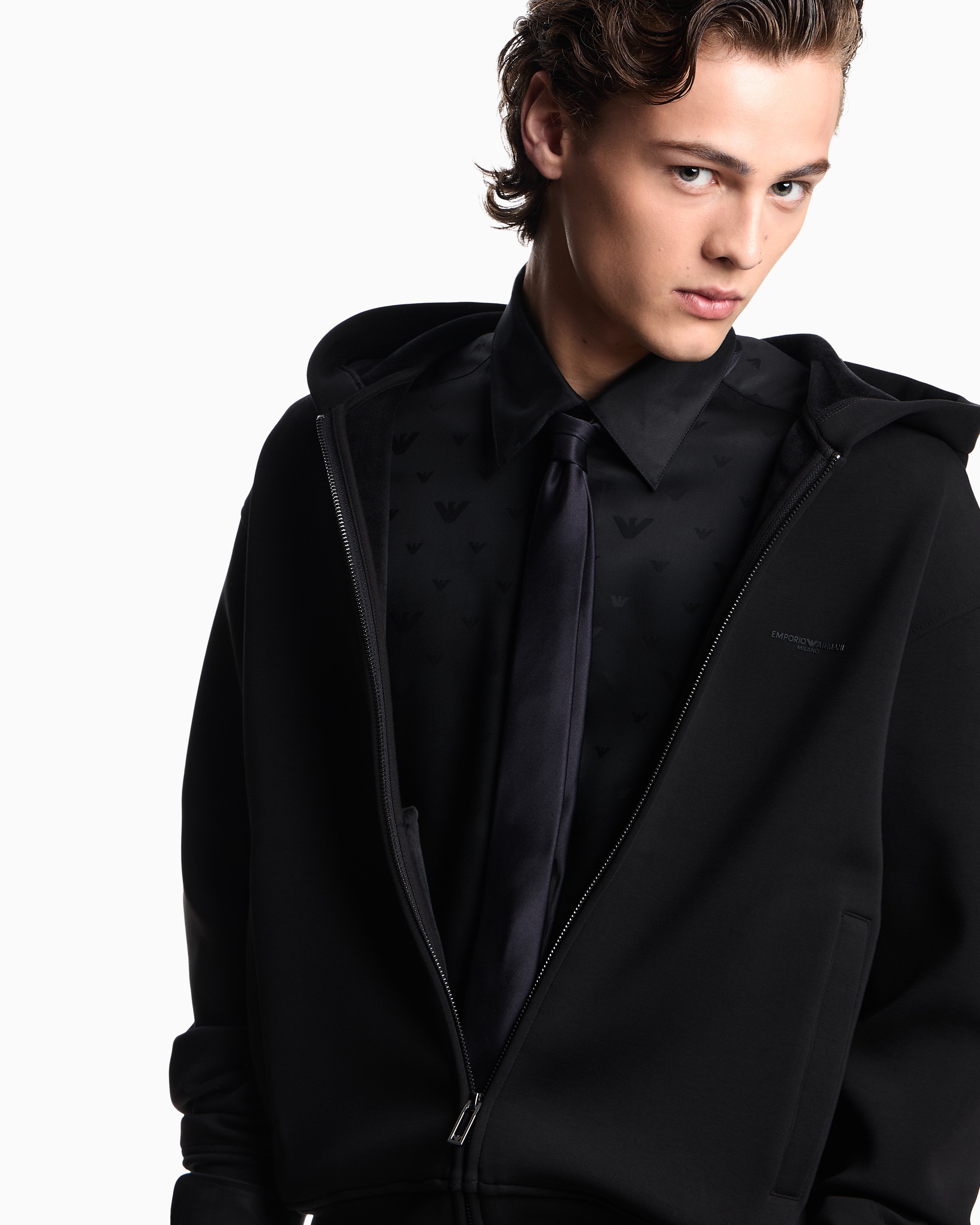 Emporio Armani ASV Lyocell-blend bonded jersey zip-up sweatshirt with hood