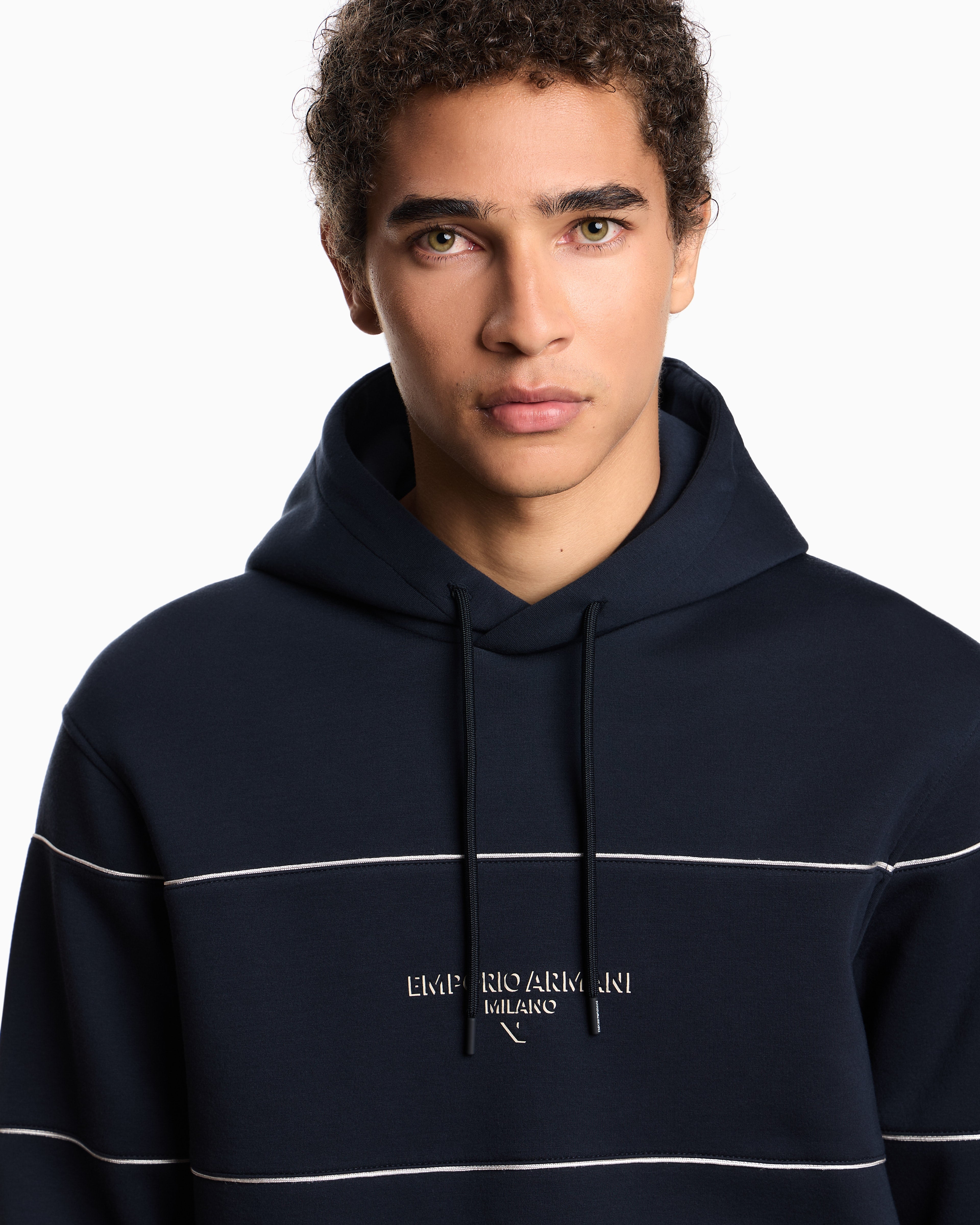 Emporio Armani Double-jersey hooded sweatshirt with 3D-effect logo