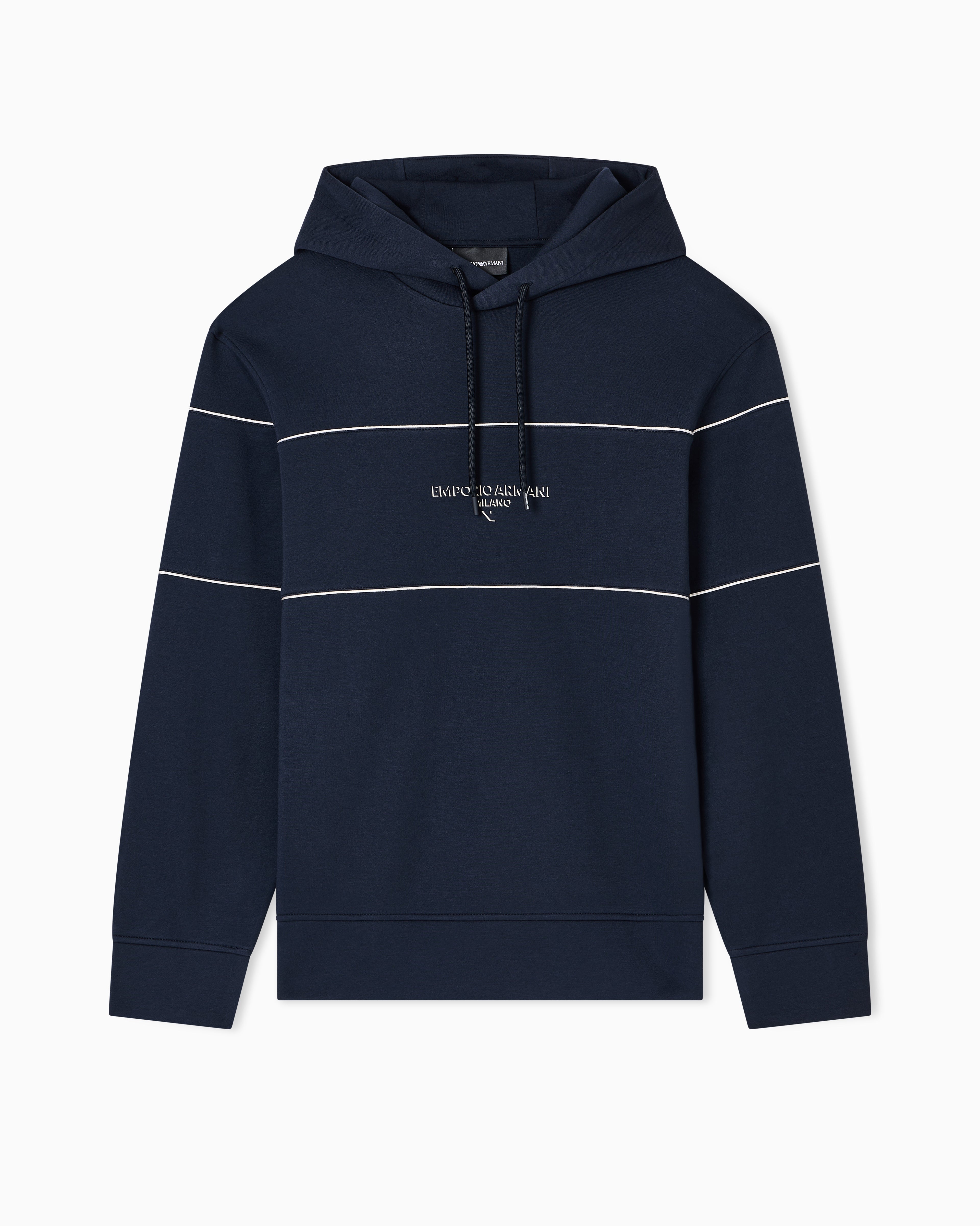Emporio Armani Double-jersey hooded sweatshirt with 3D-effect logo