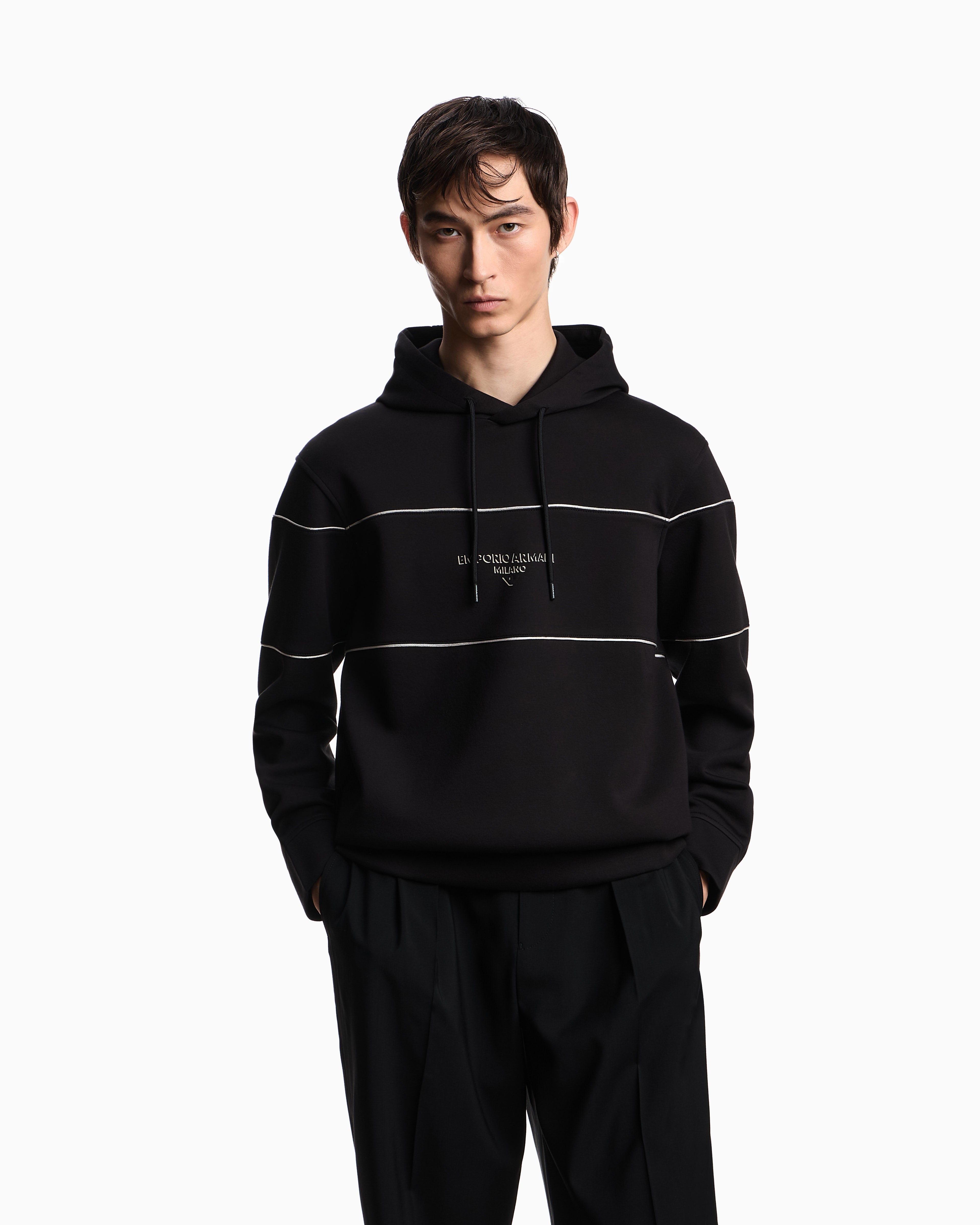 Emporio Armani Double-jersey hooded sweatshirt with 3D-effect logo