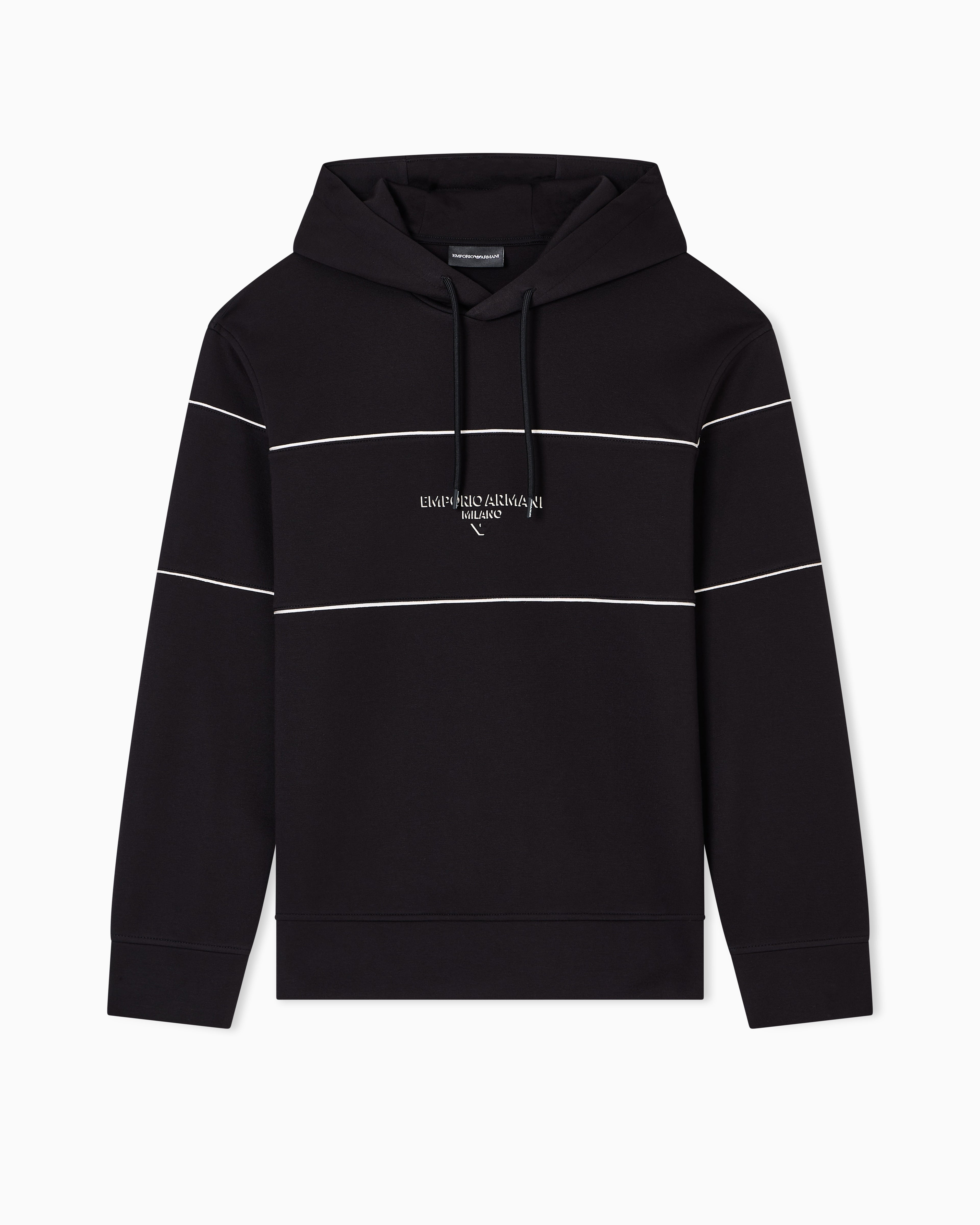 Emporio Armani Double-jersey hooded sweatshirt with 3D-effect logo