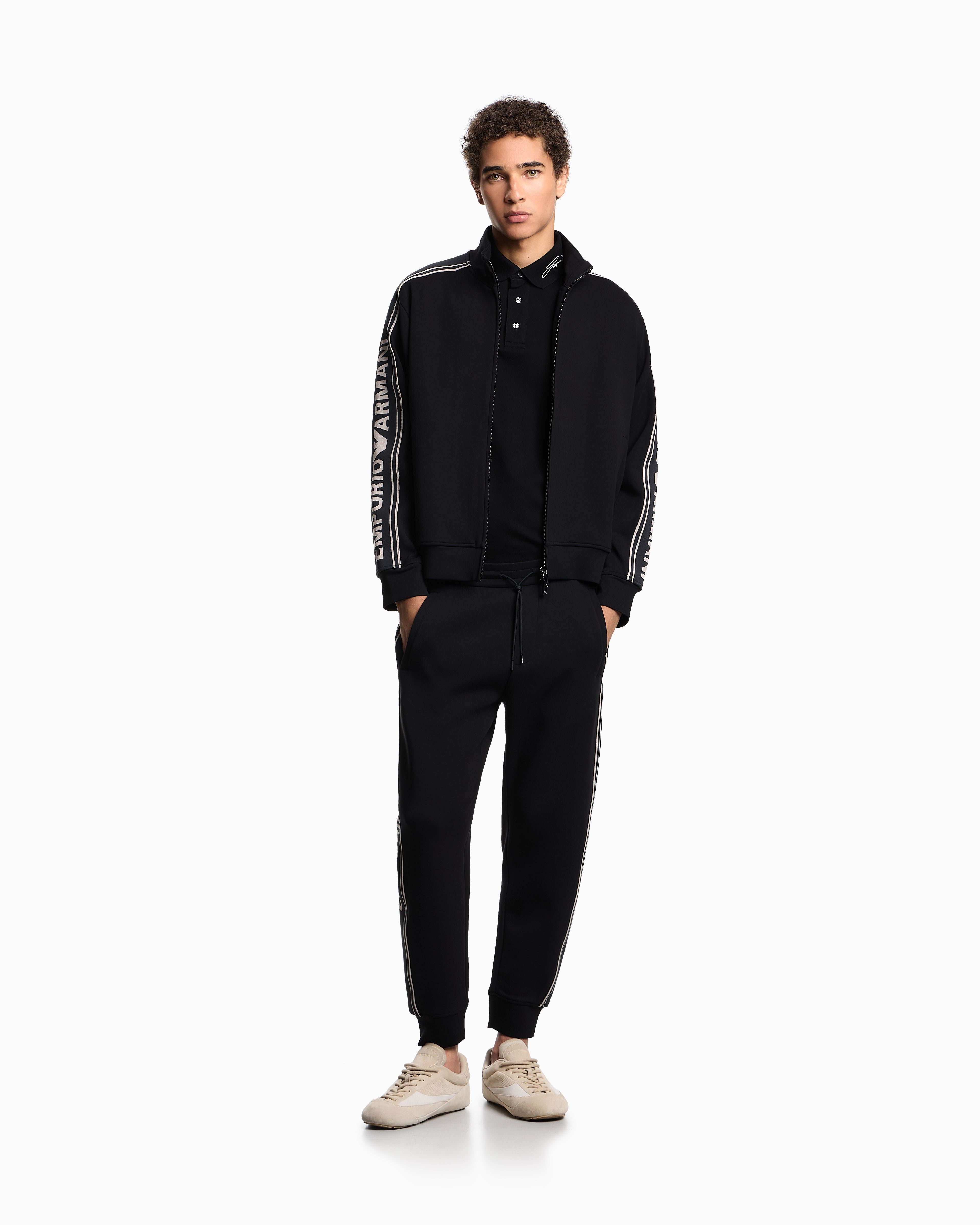 Emporio Armani ASV double-jersey full-zip sweatshirt with logo stripe