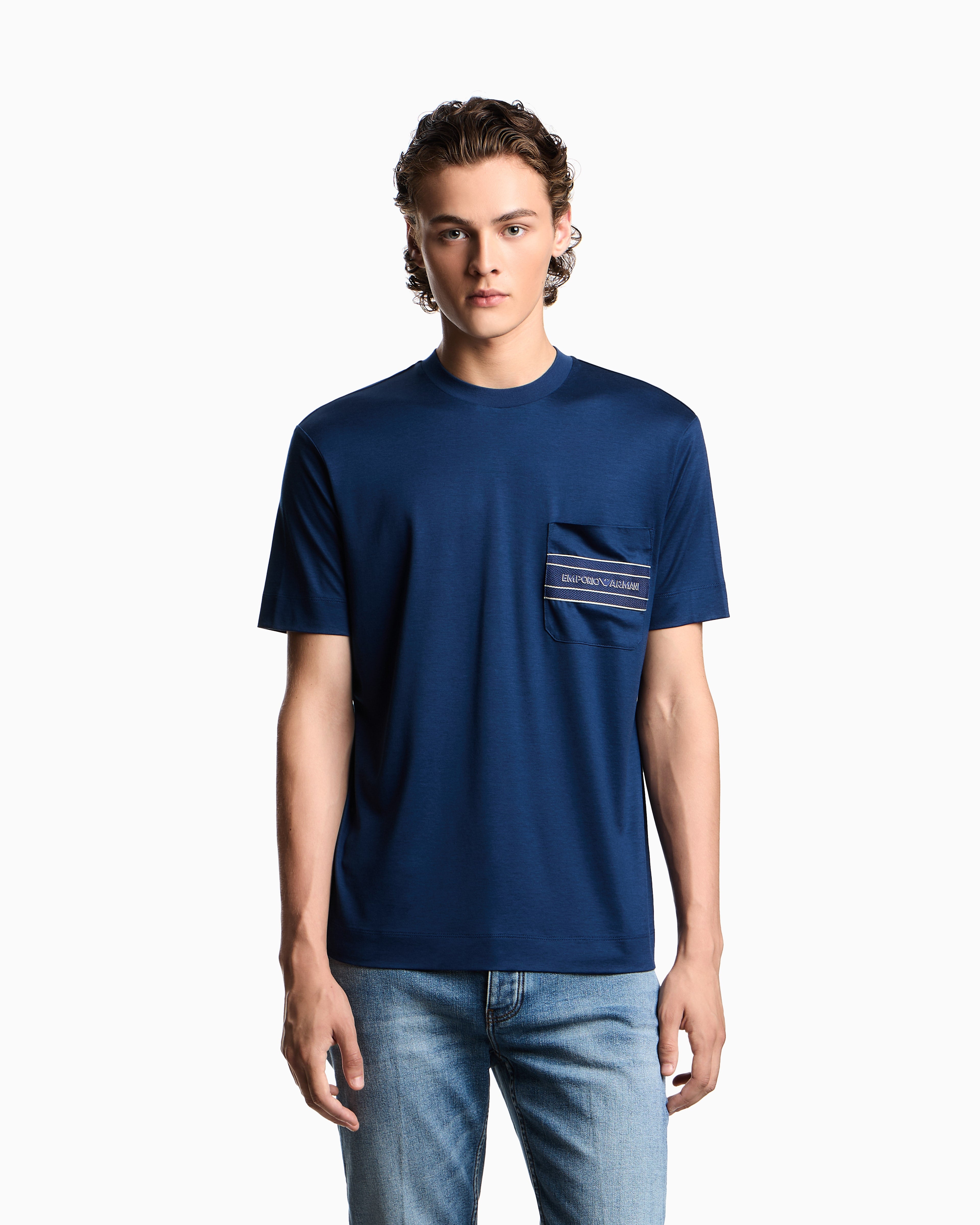 Emporio Armani Lyocell blend jersey T-shirt with pocket and 3D-effect logo