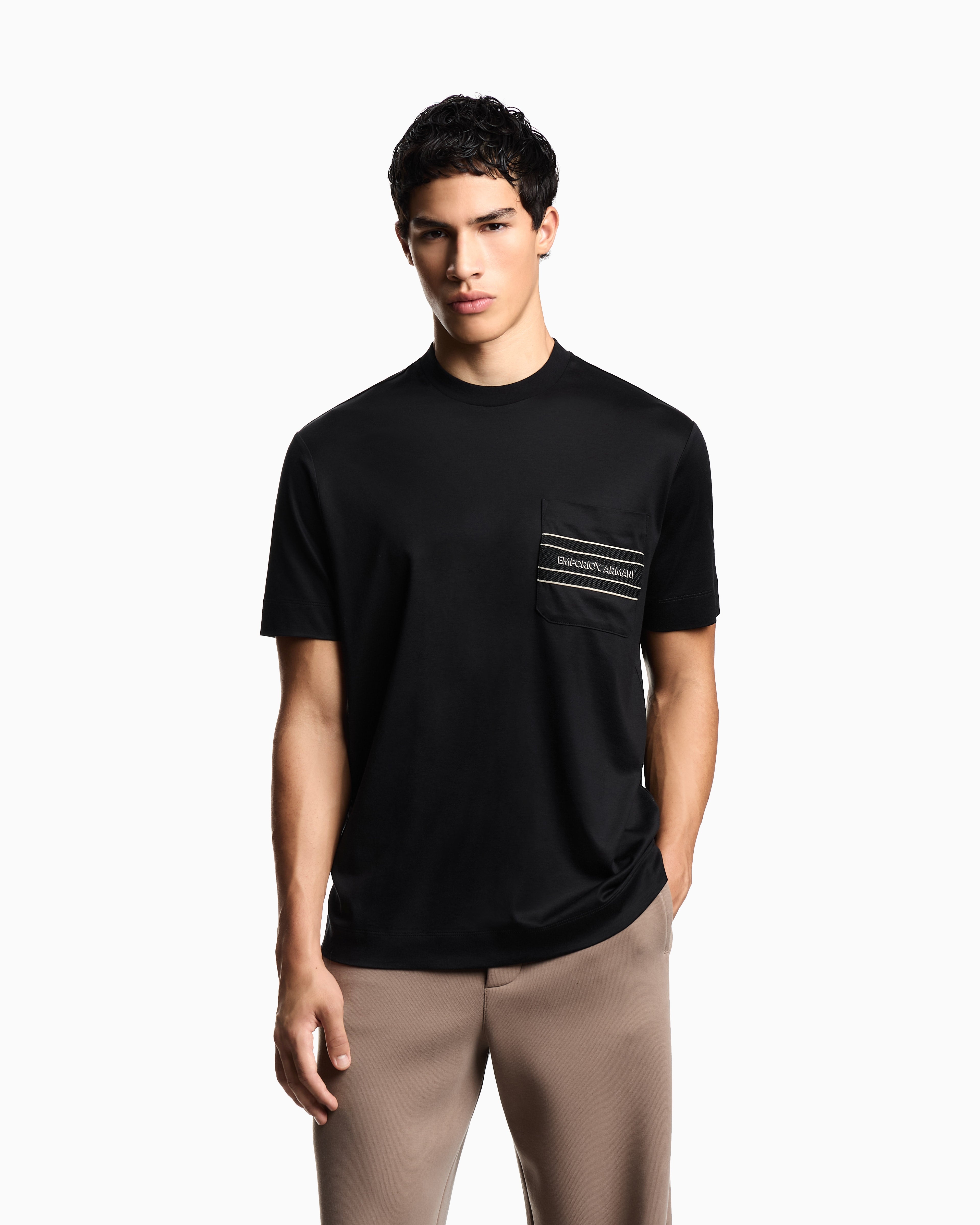 Emporio Armani Lyocell blend jersey T-shirt with pocket and 3D-effect logo