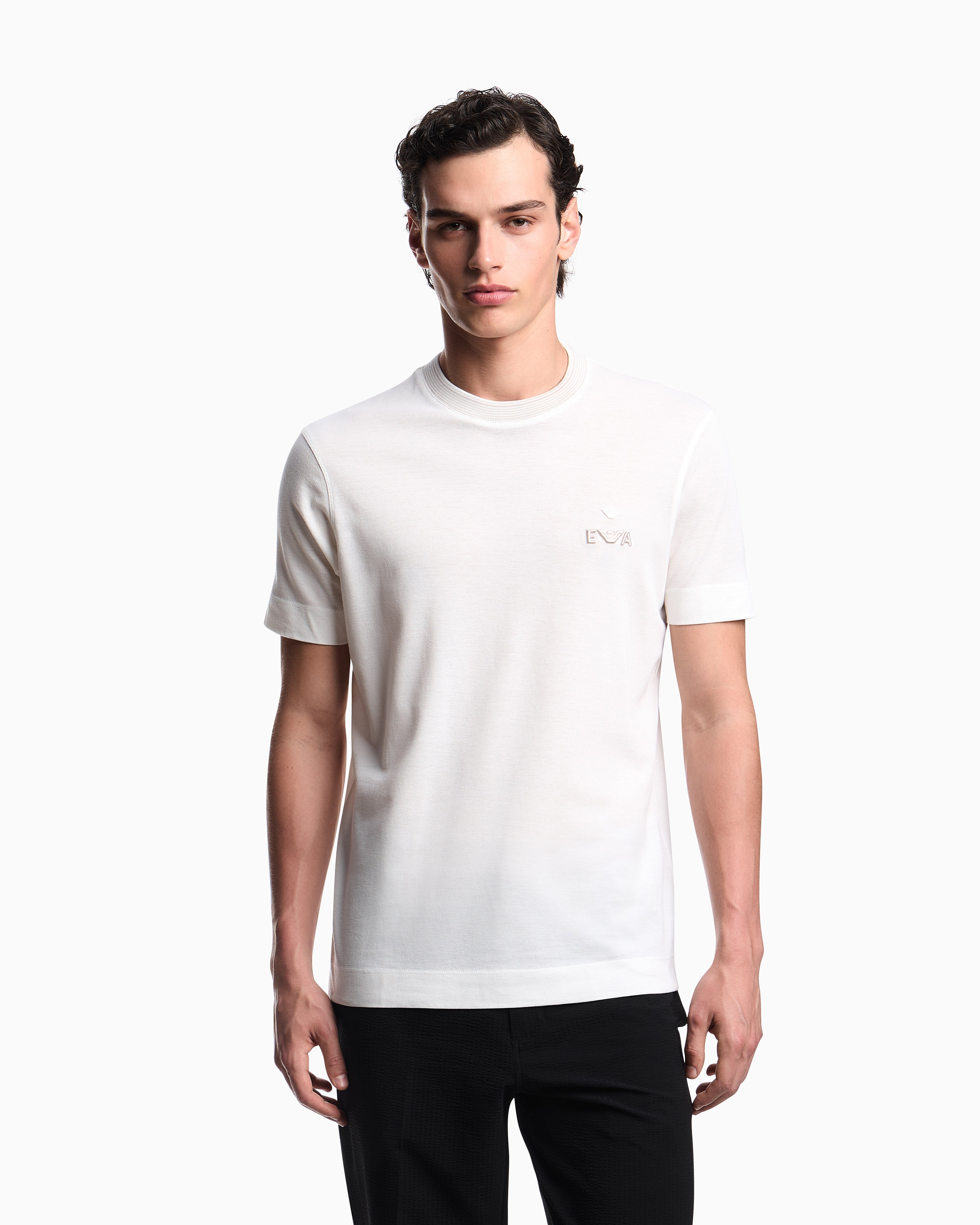 Emporio Armani ASV piqué T-shirt with super-embossed EA embroidery