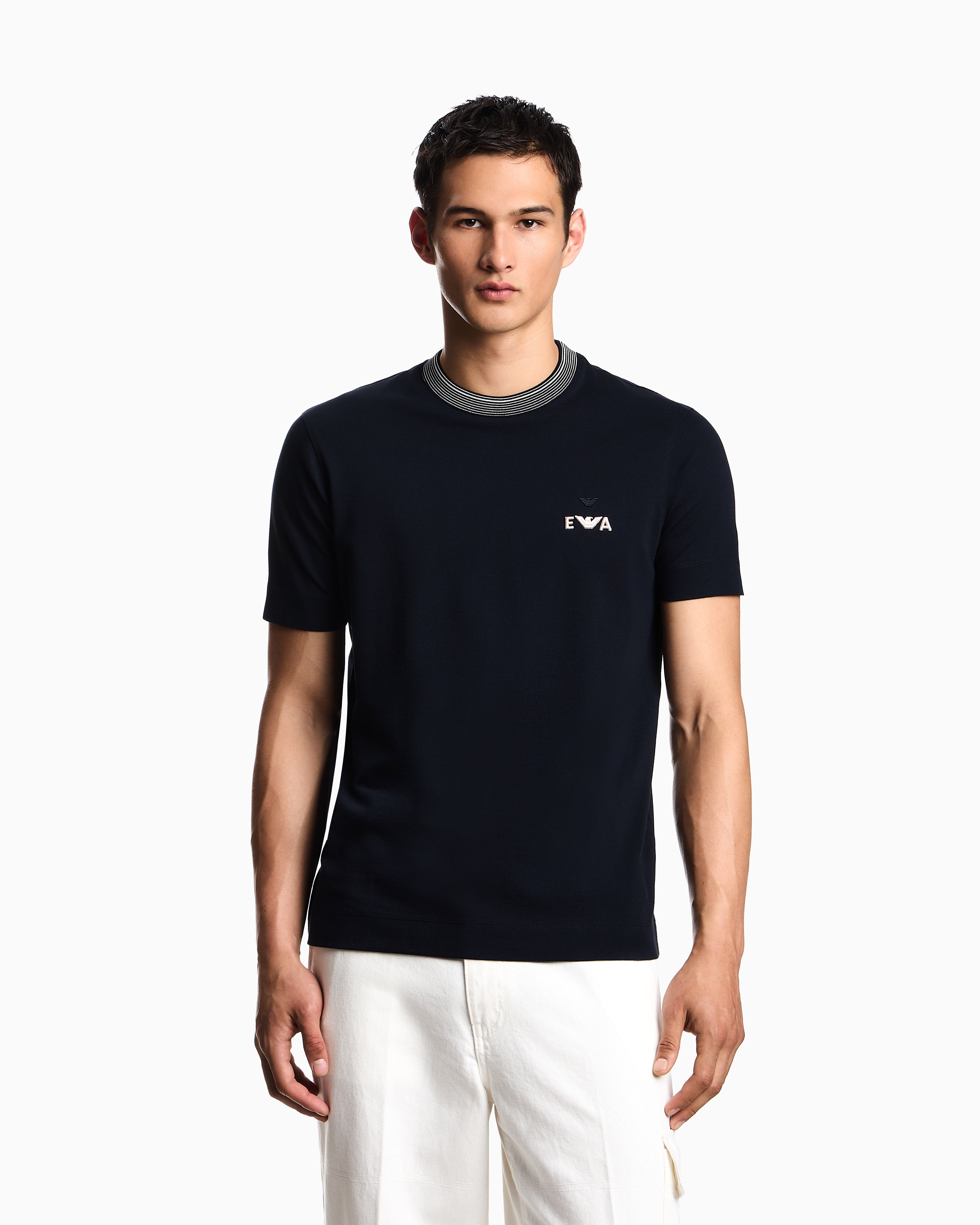 Emporio Armani ASV piqué T-shirt with super-embossed EA embroidery