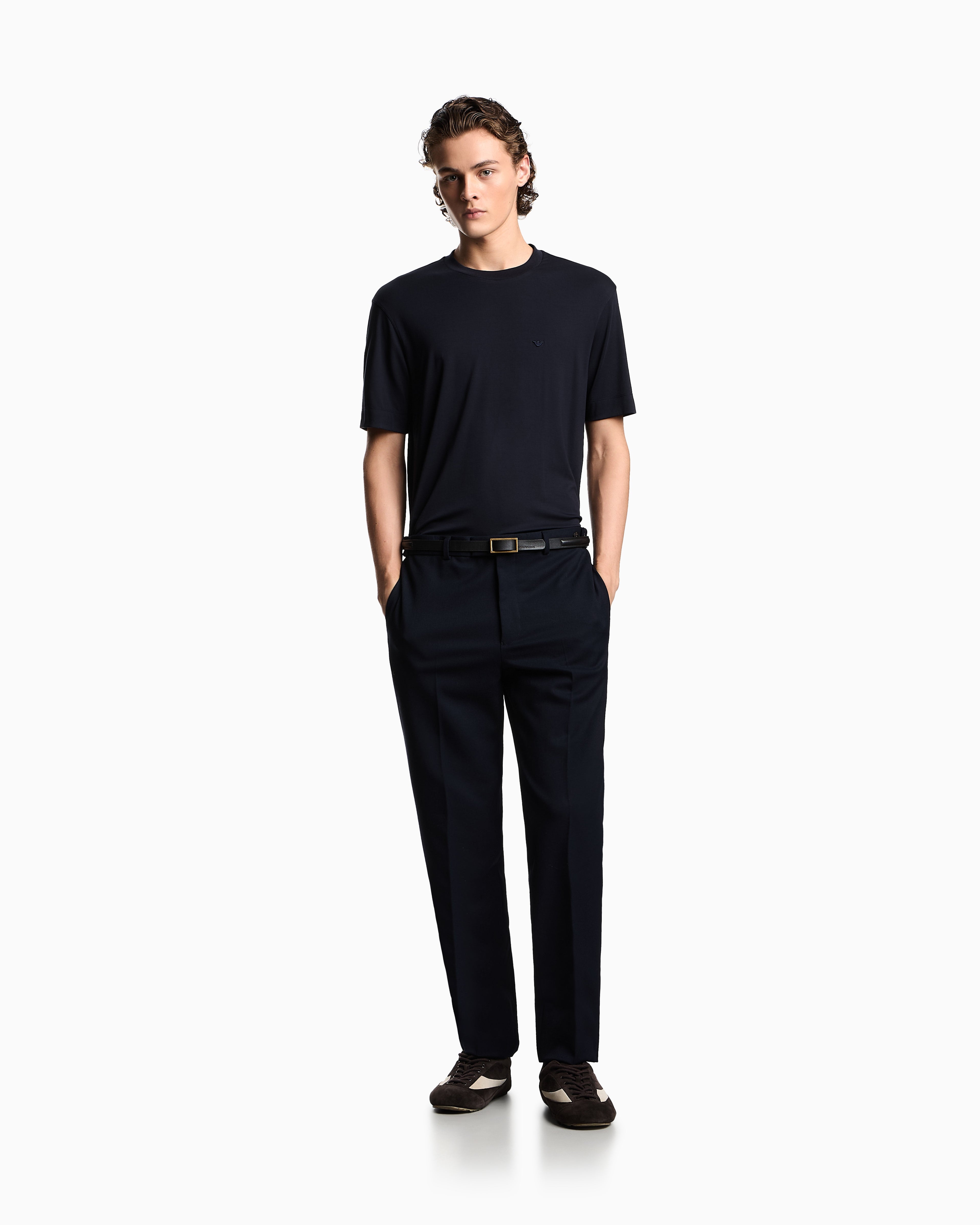 Emporio Armani Modal jersey T-shirt with micro eagle embroidery