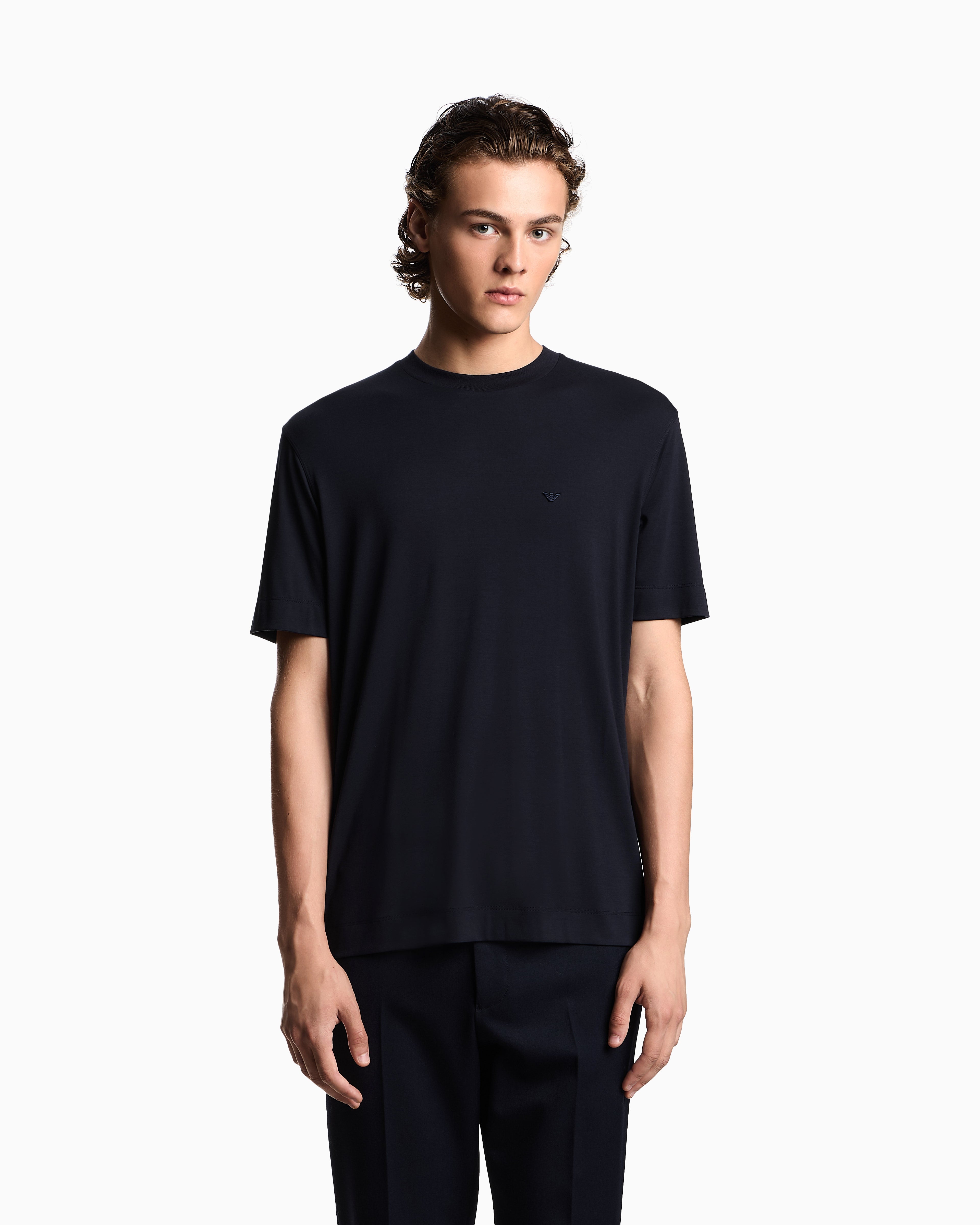 Emporio Armani Modal jersey T-shirt with micro eagle embroidery