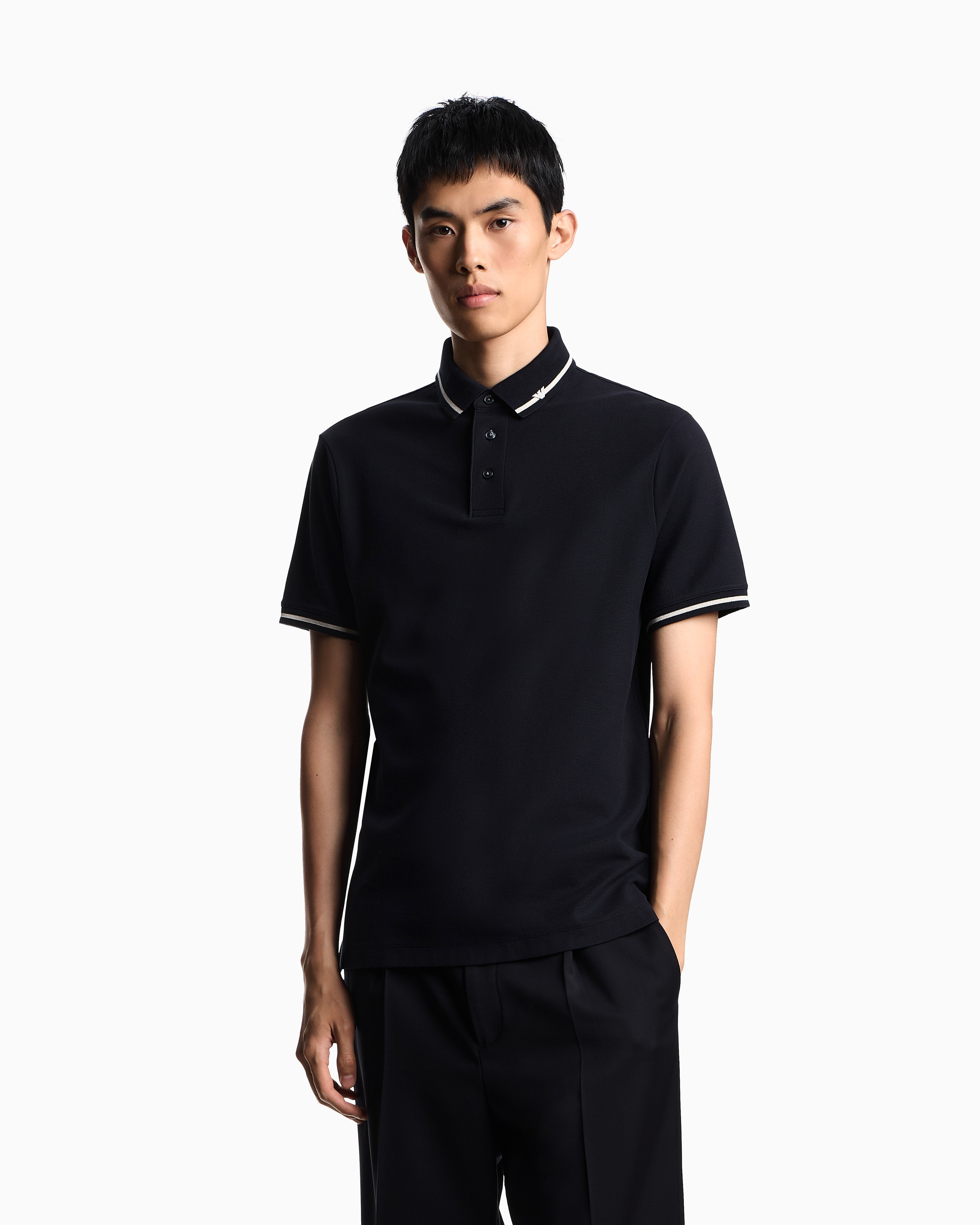 Emporio Armani Piqué polo shirt with micro eagle embroidery and trim