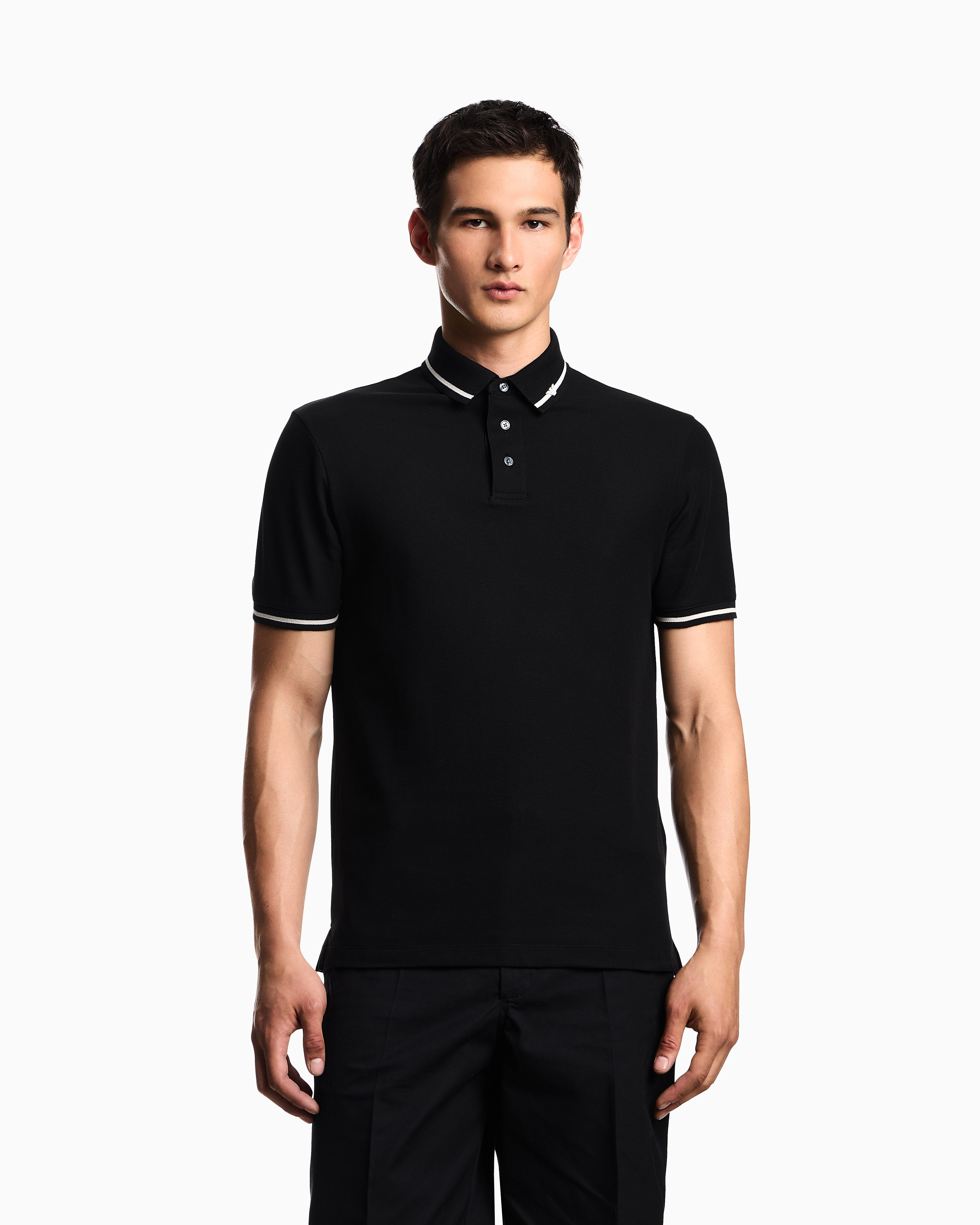 Emporio Armani Piqué polo shirt with micro eagle embroidery and trim