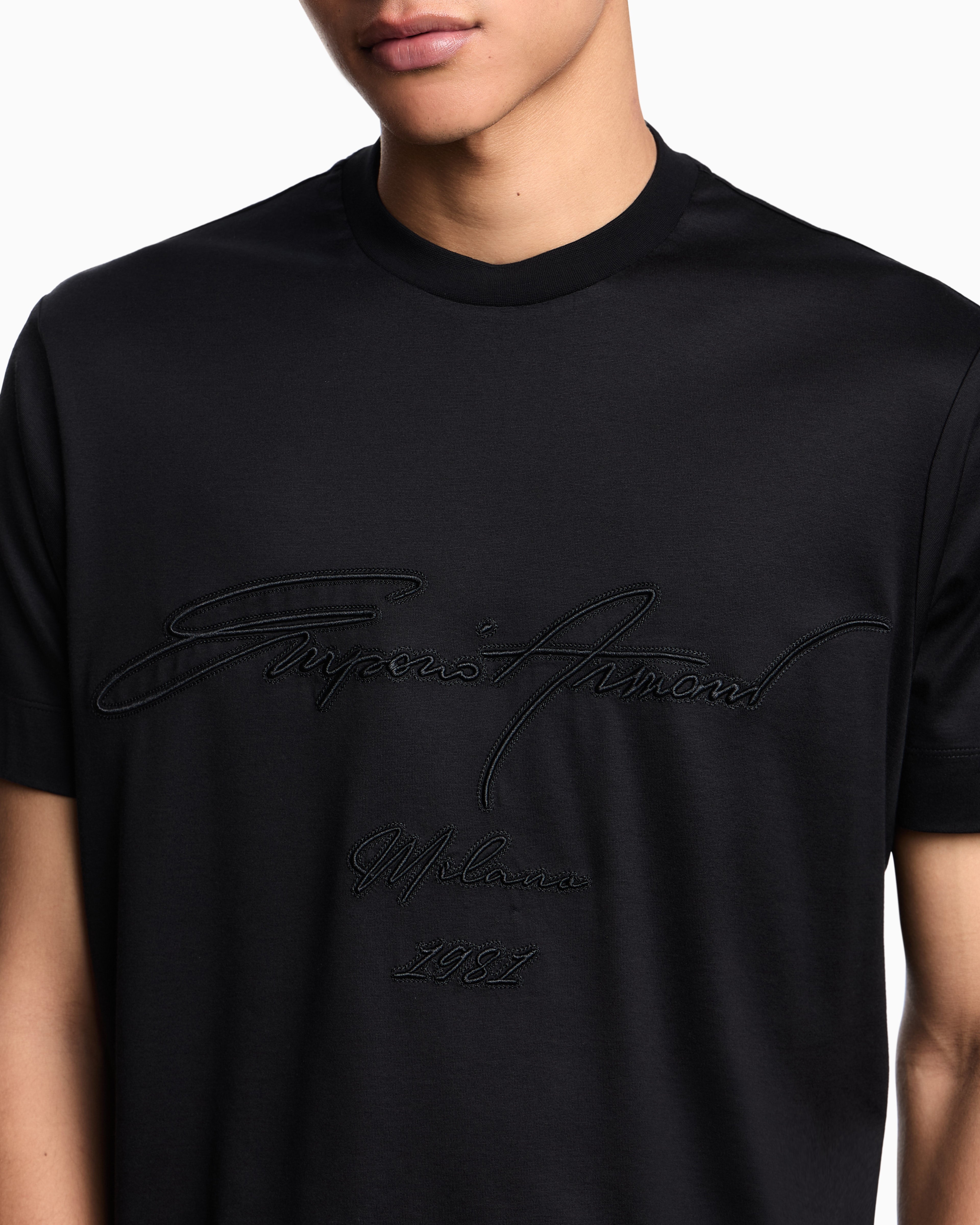 Emporio Armani ASV Lyocell-blend jersey T-shirt with oversized embroidery