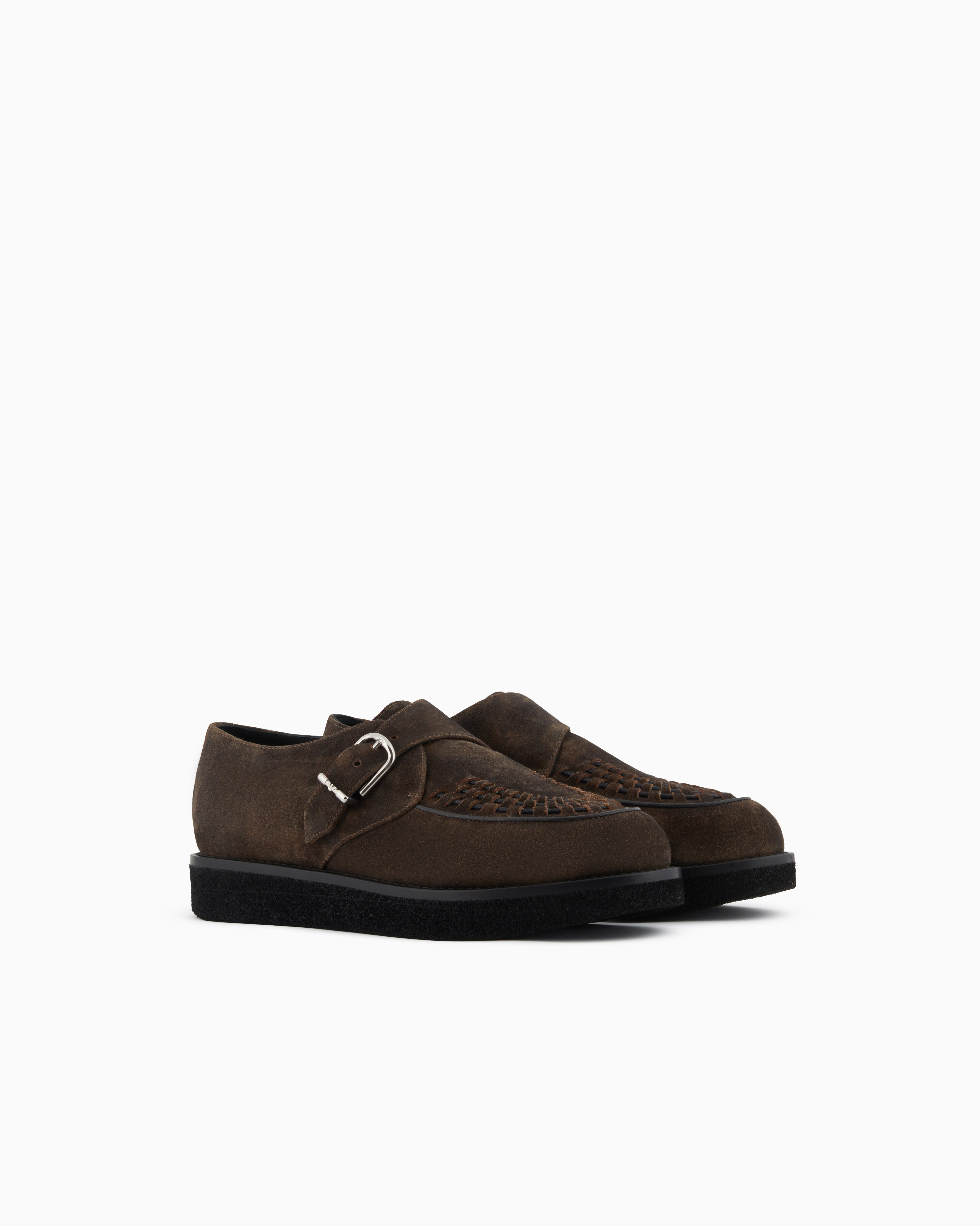 Emporio Armani New York Capsule Collection Monkstraps In Dappled Crust Leather Brown