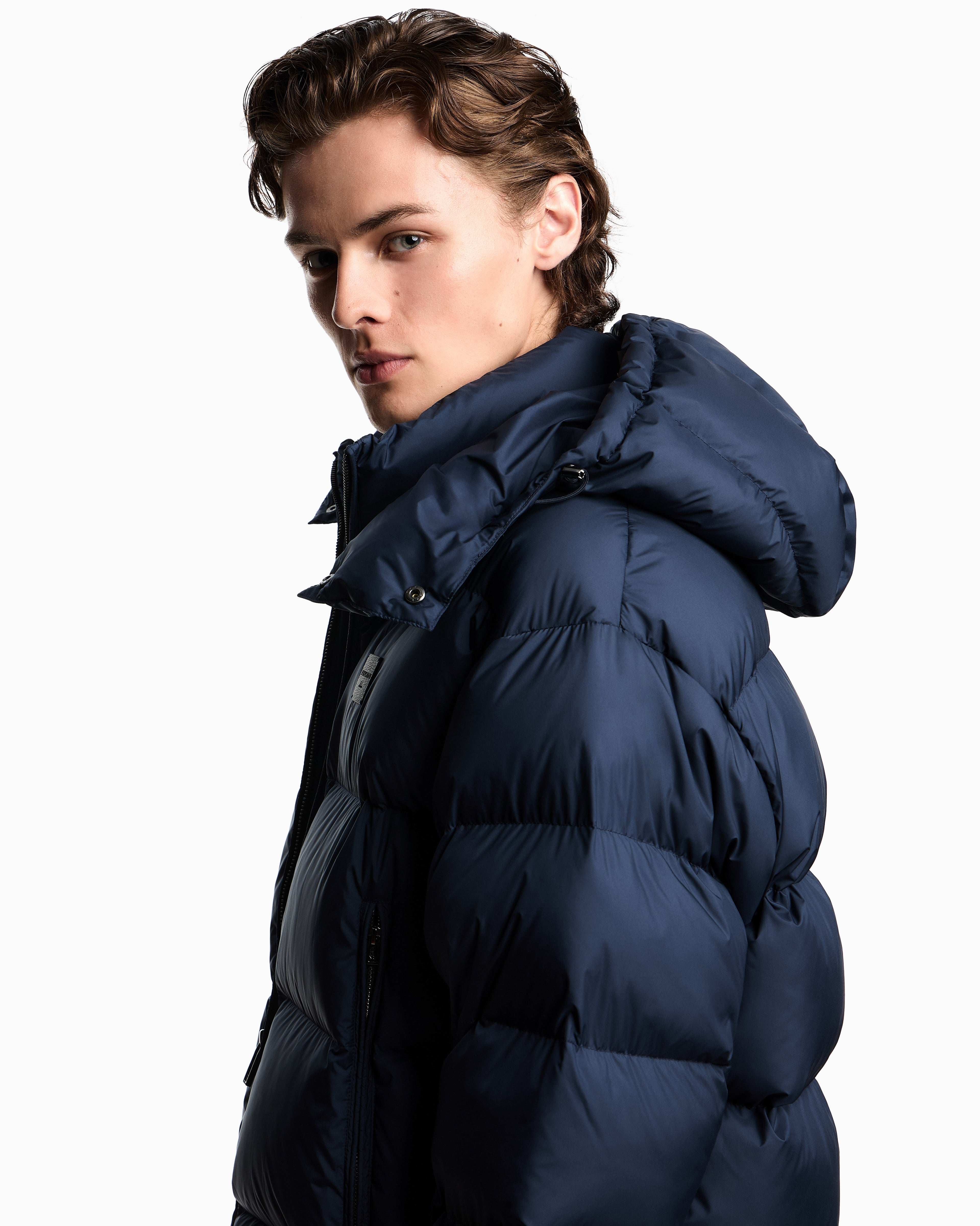 Emporio Armani Water-repellent, quilted ripstop nylon hooded down jacket
