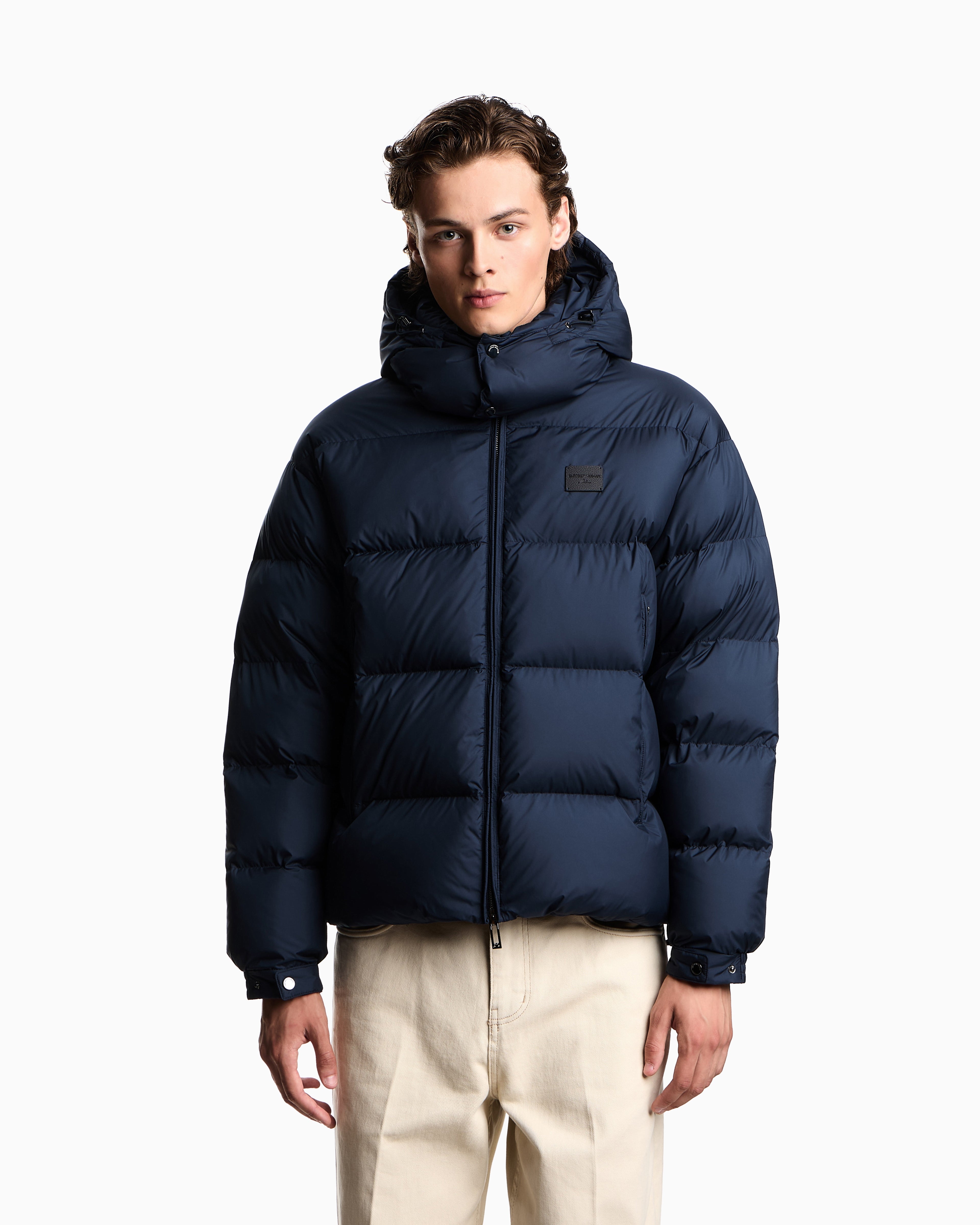 Emporio Armani Water-repellent, quilted ripstop nylon hooded down jacket