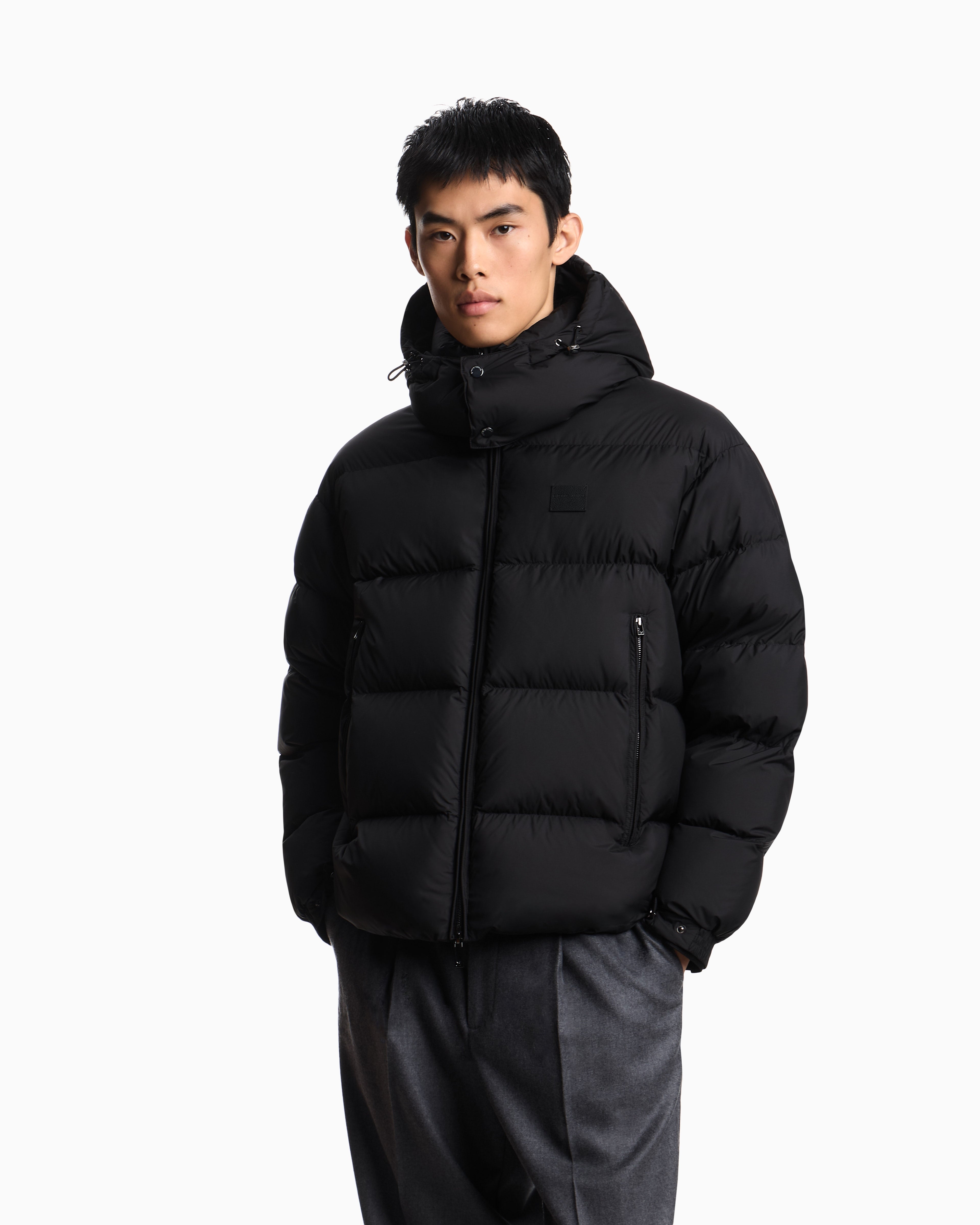 Emporio Armani Water-repellent, quilted ripstop nylon hooded down jacket