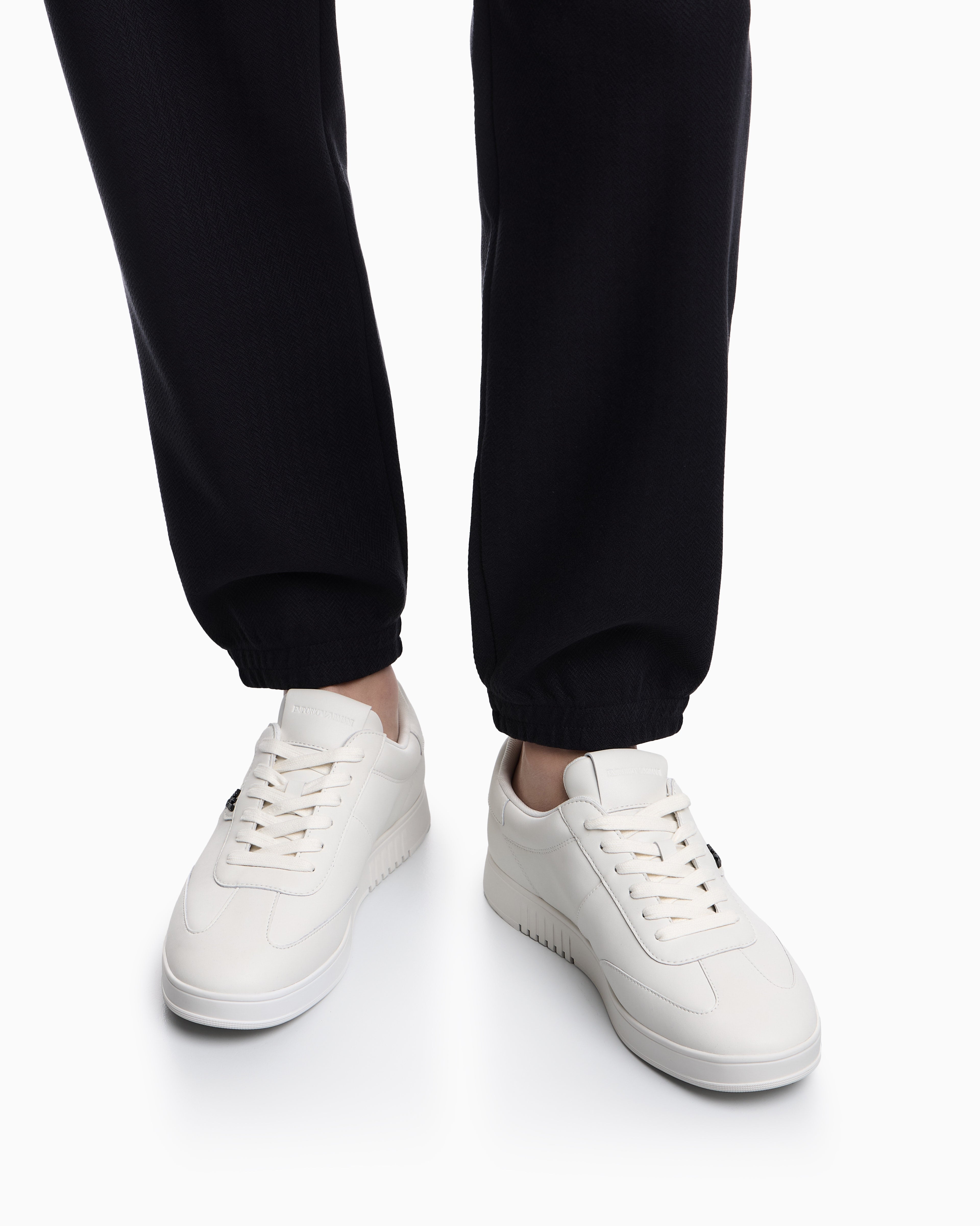 Emporio Armani Leather Sneakers With Eagle Plate White