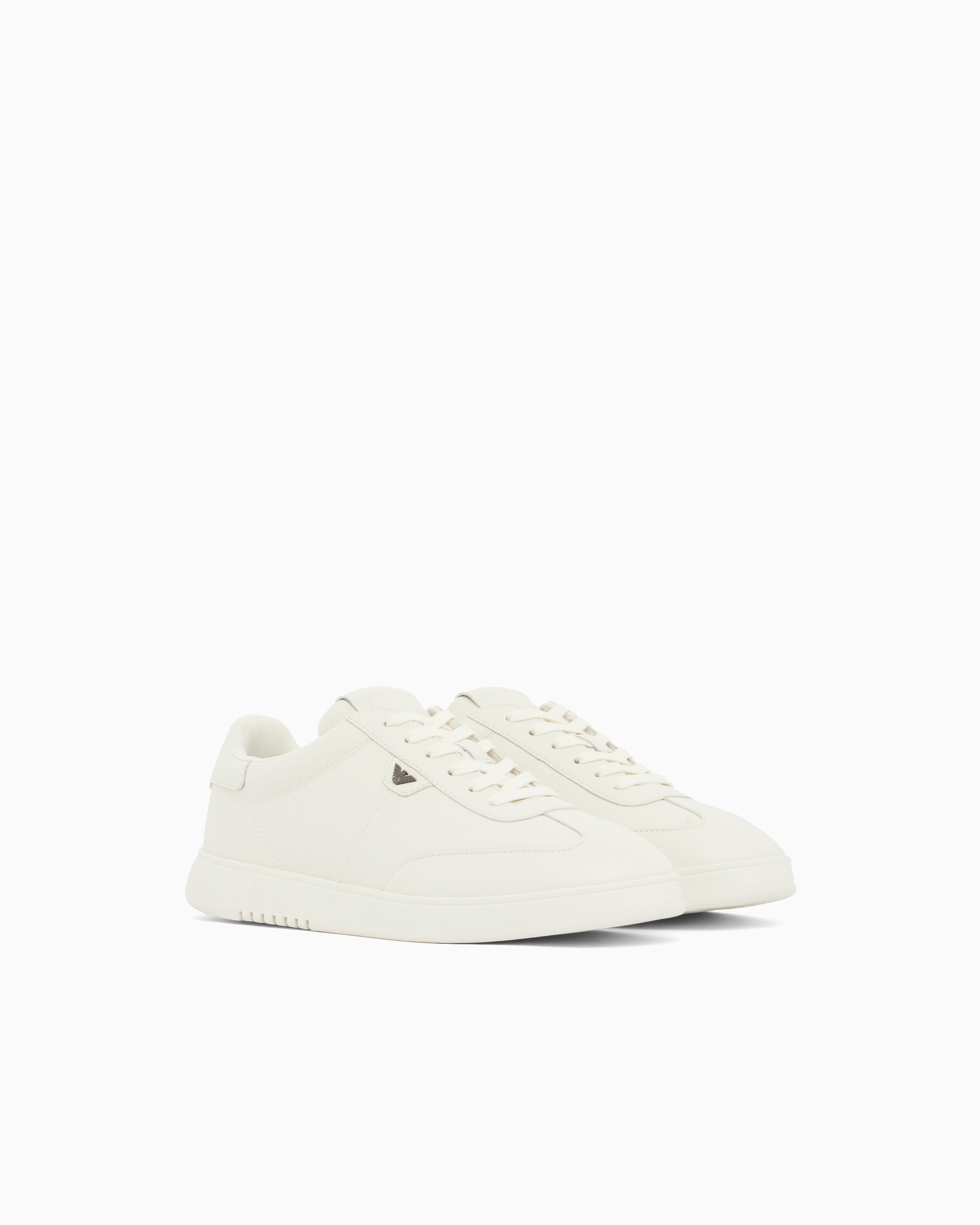 Emporio Armani Leather Sneakers With Eagle Plate White