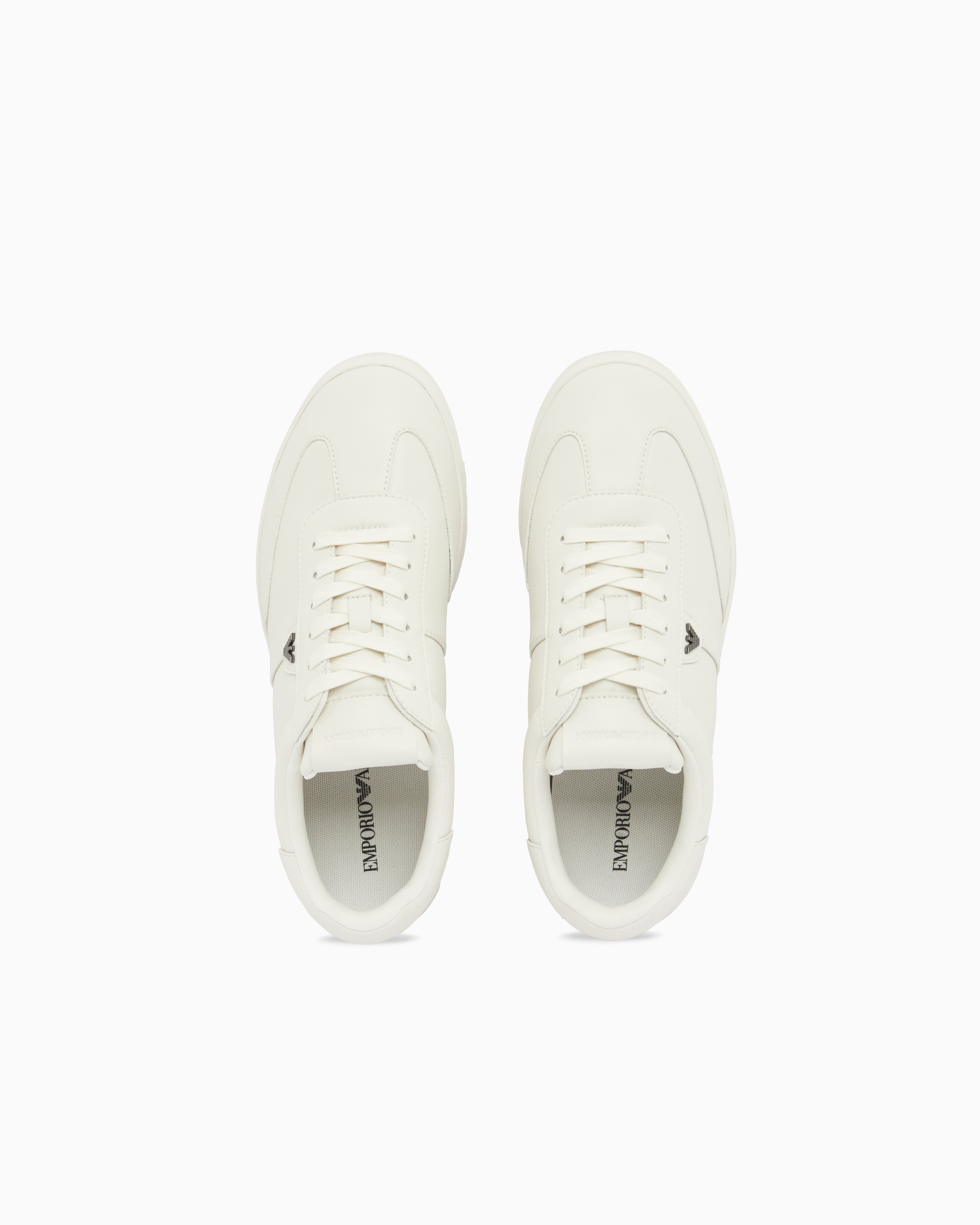 Emporio Armani Leather Sneakers With Eagle Plate White