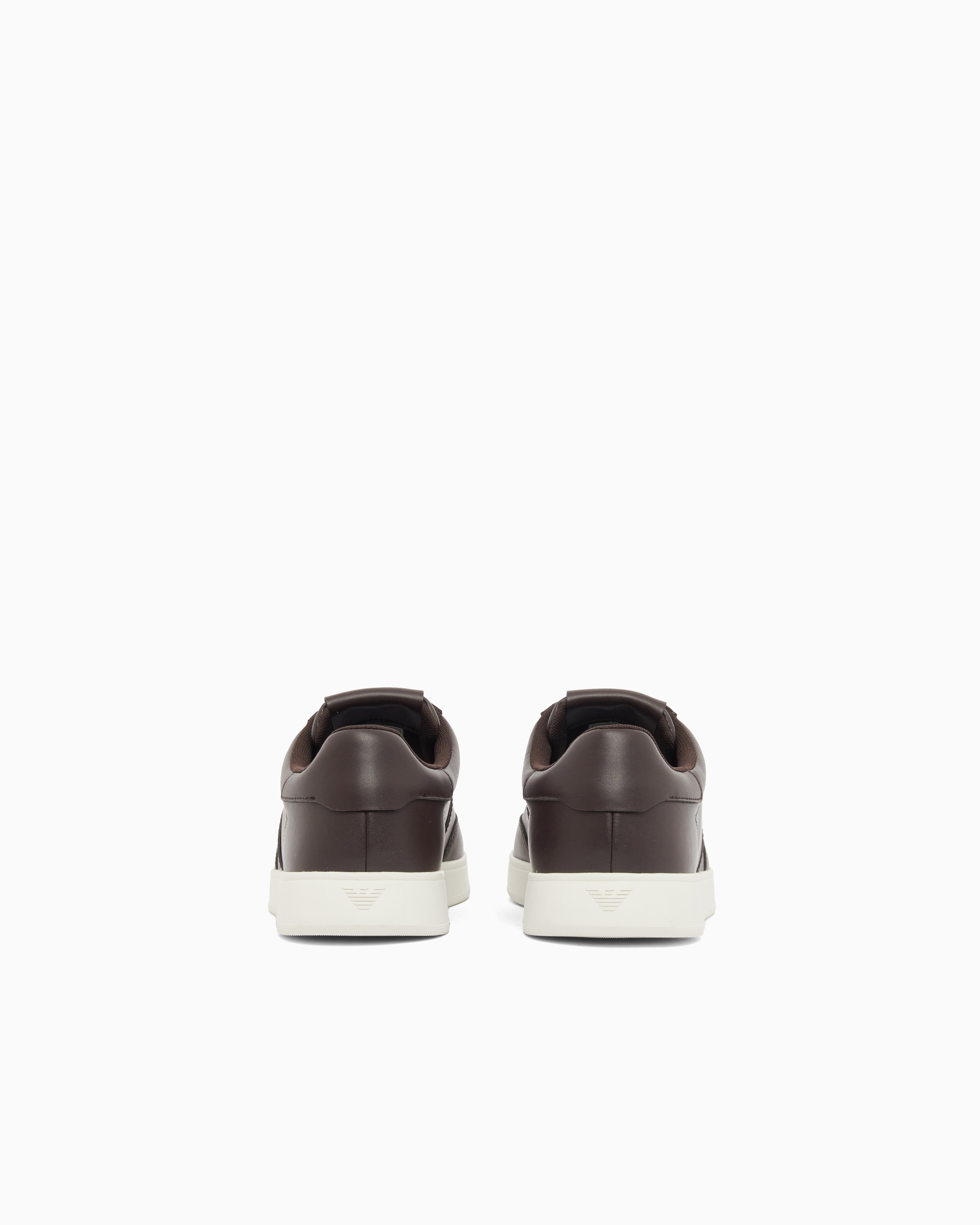 Emporio Armani Leather Sneakers With Eagle Plate Brown