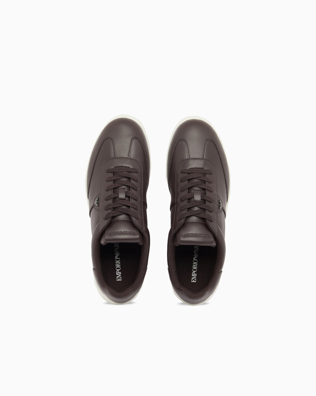 Emporio Armani Leather Sneakers With Eagle Plate Brown