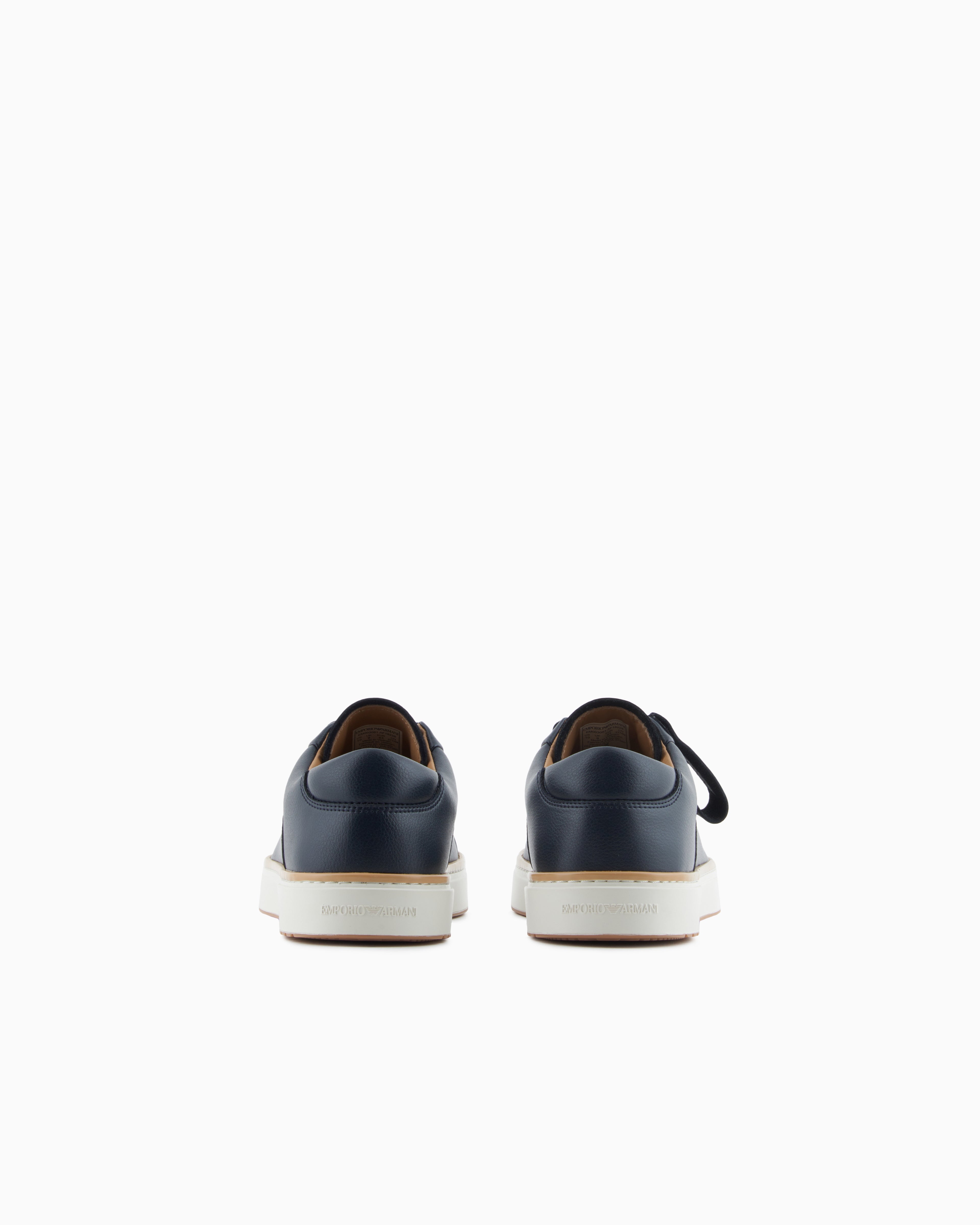 Emporio Armani Leather Sneakers With A Contrasting Welt Navy Blue