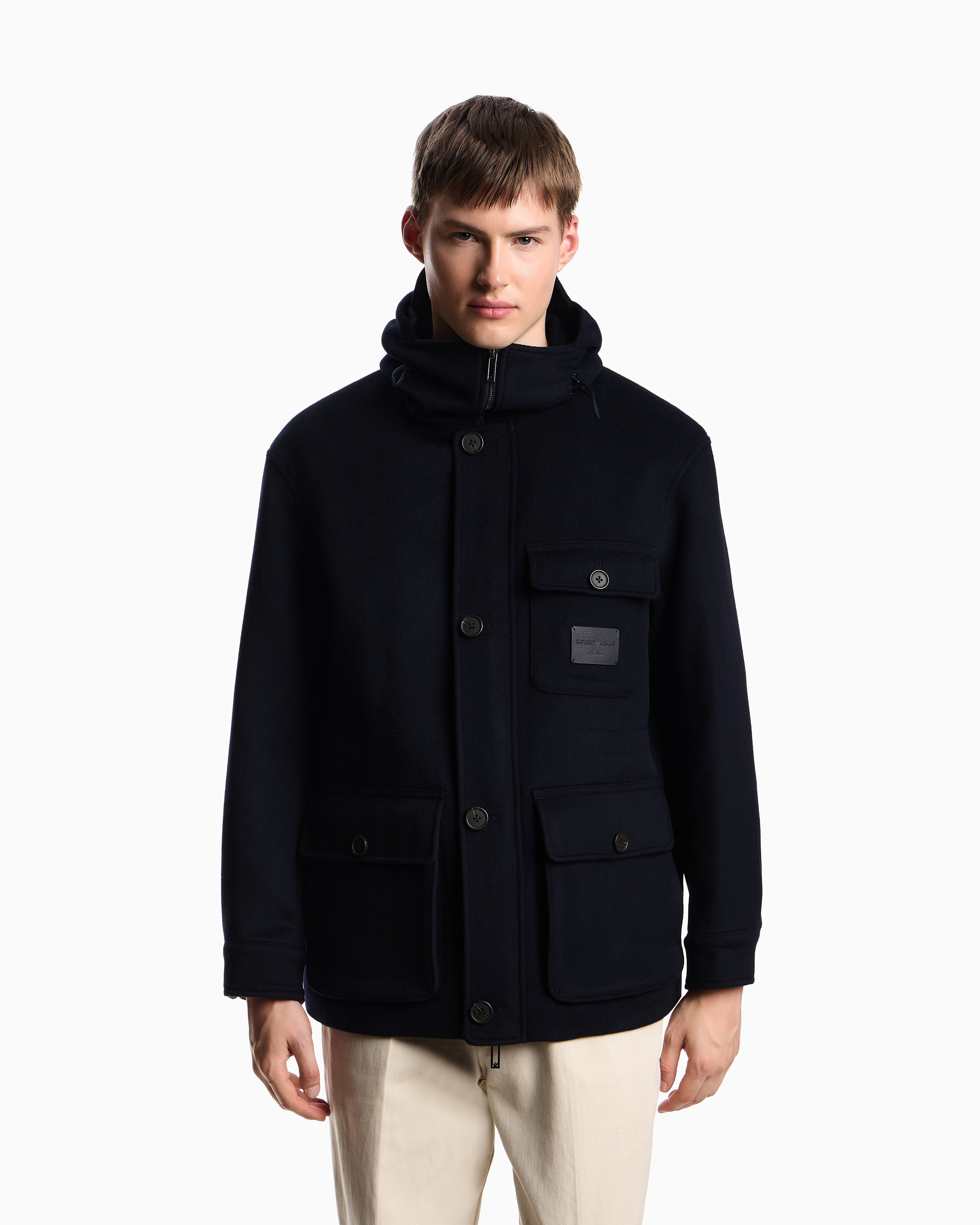 Emporio Armani Hooded blouson in wool cloth