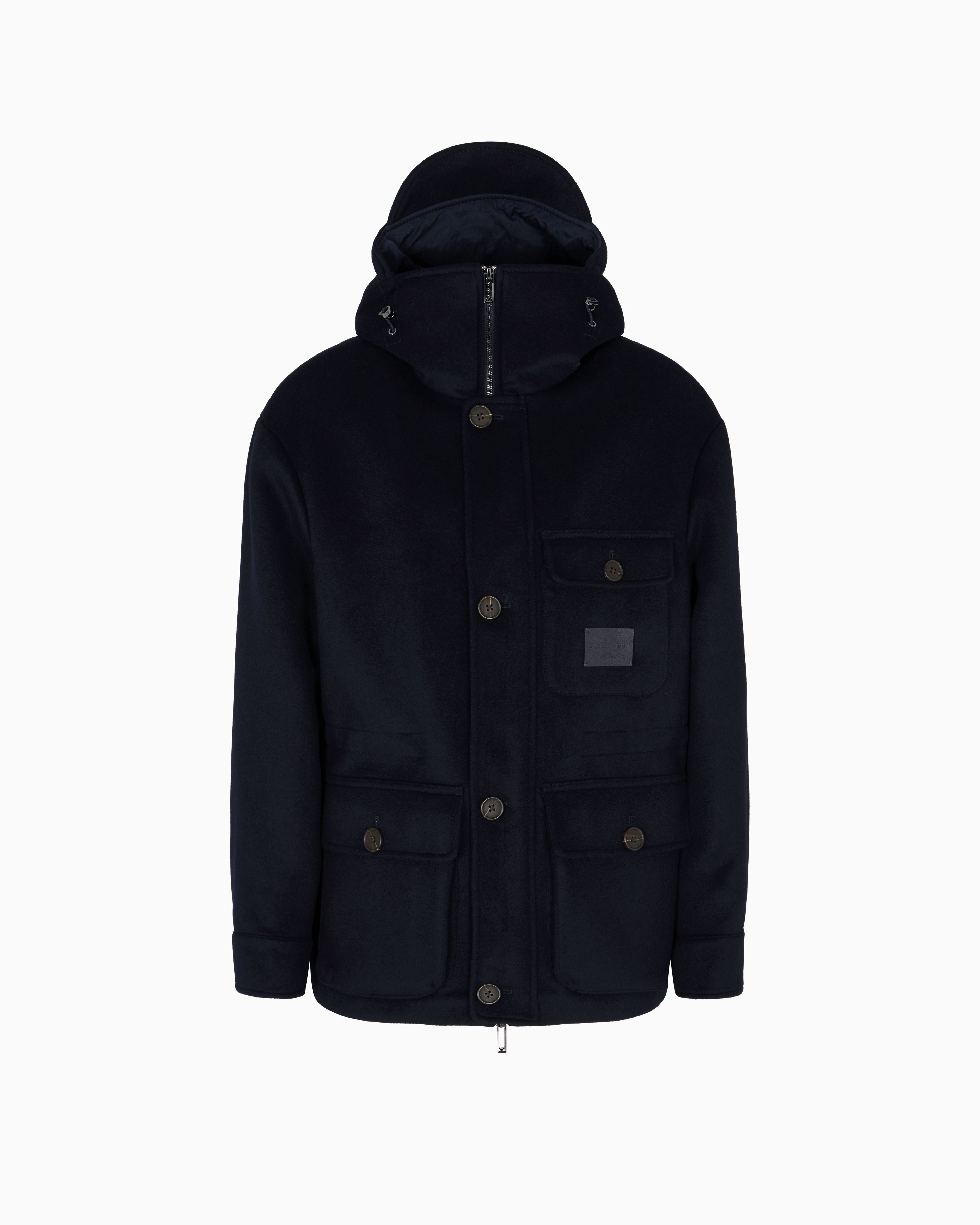Emporio Armani Hooded blouson in wool cloth