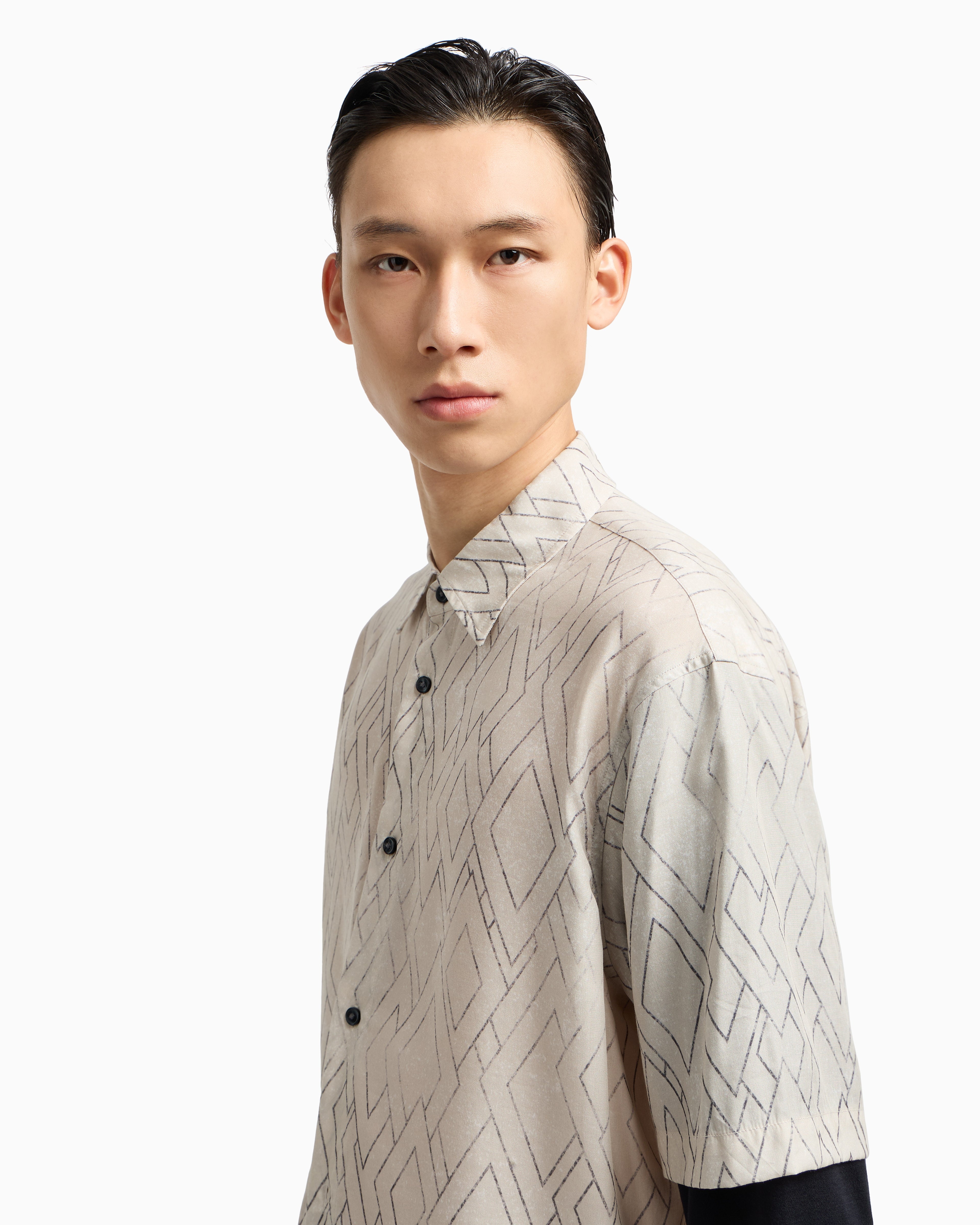 Emporio Armani ASV comfort-fit printed Lyocell-blend shirt with a two-piece effect