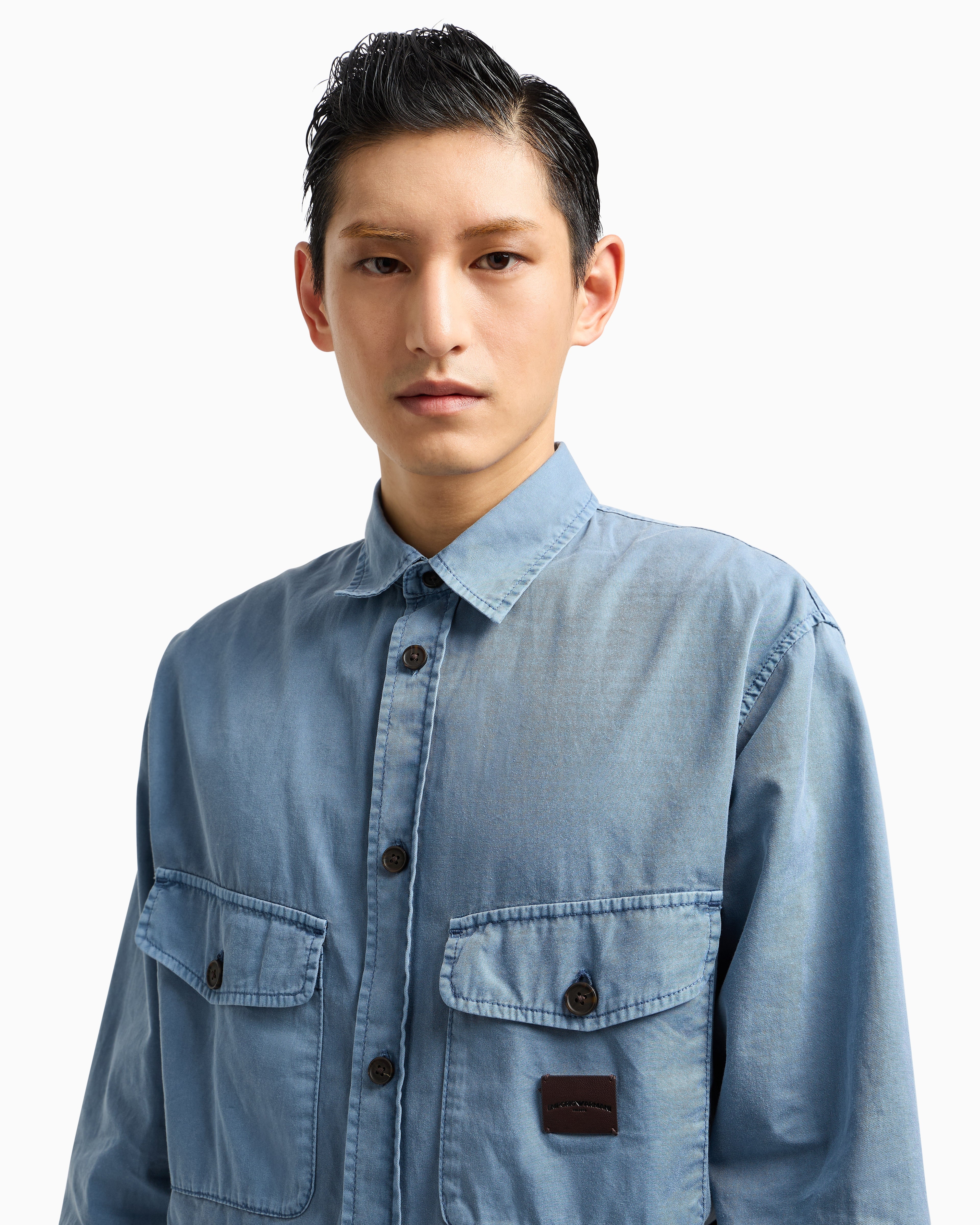 Emporio Armani Comfort-fit shirt with washed twill pockets