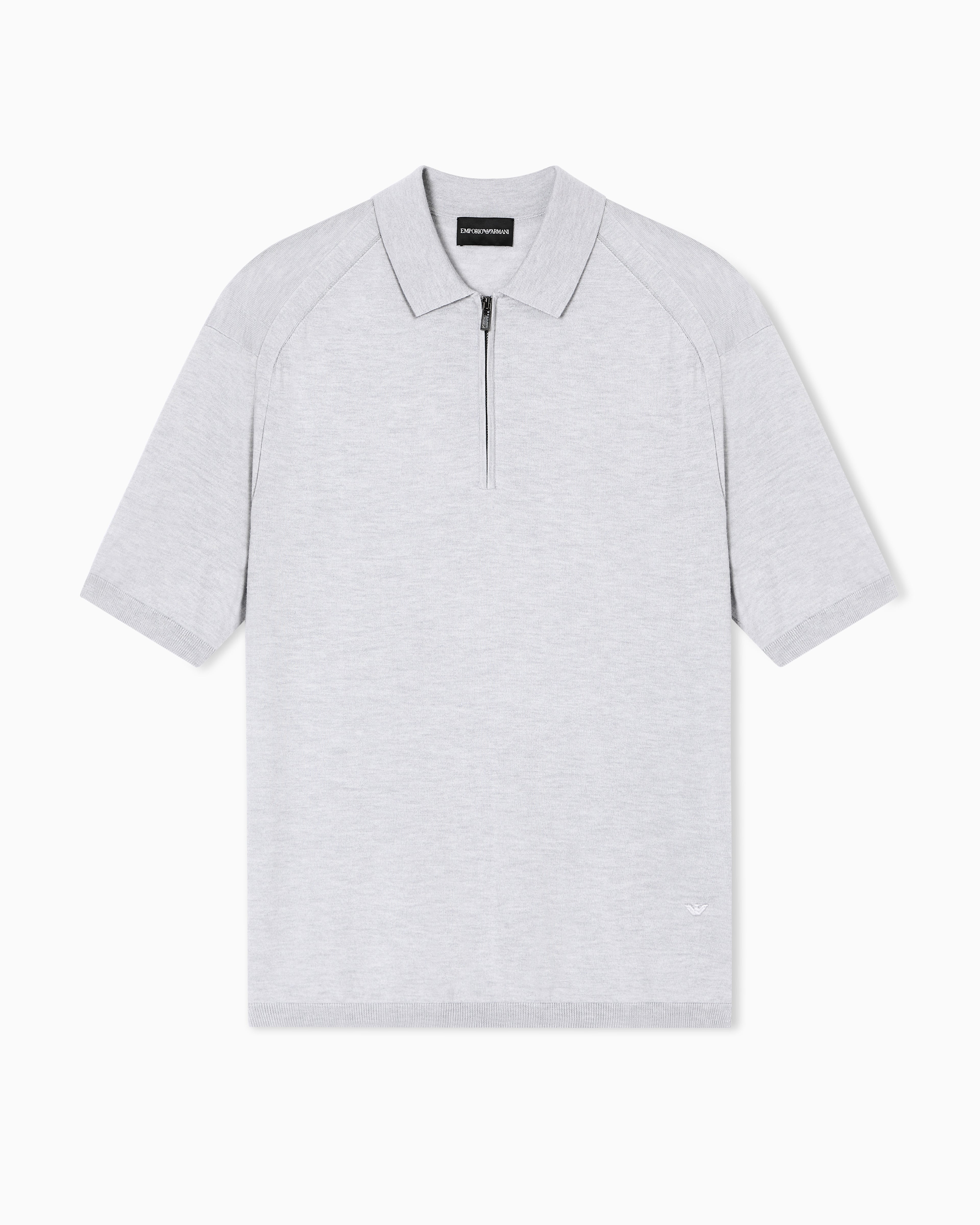 Emporio Armani ASV plain-knit jumper with polo-shirt collar, in a wool and Lyocell blend