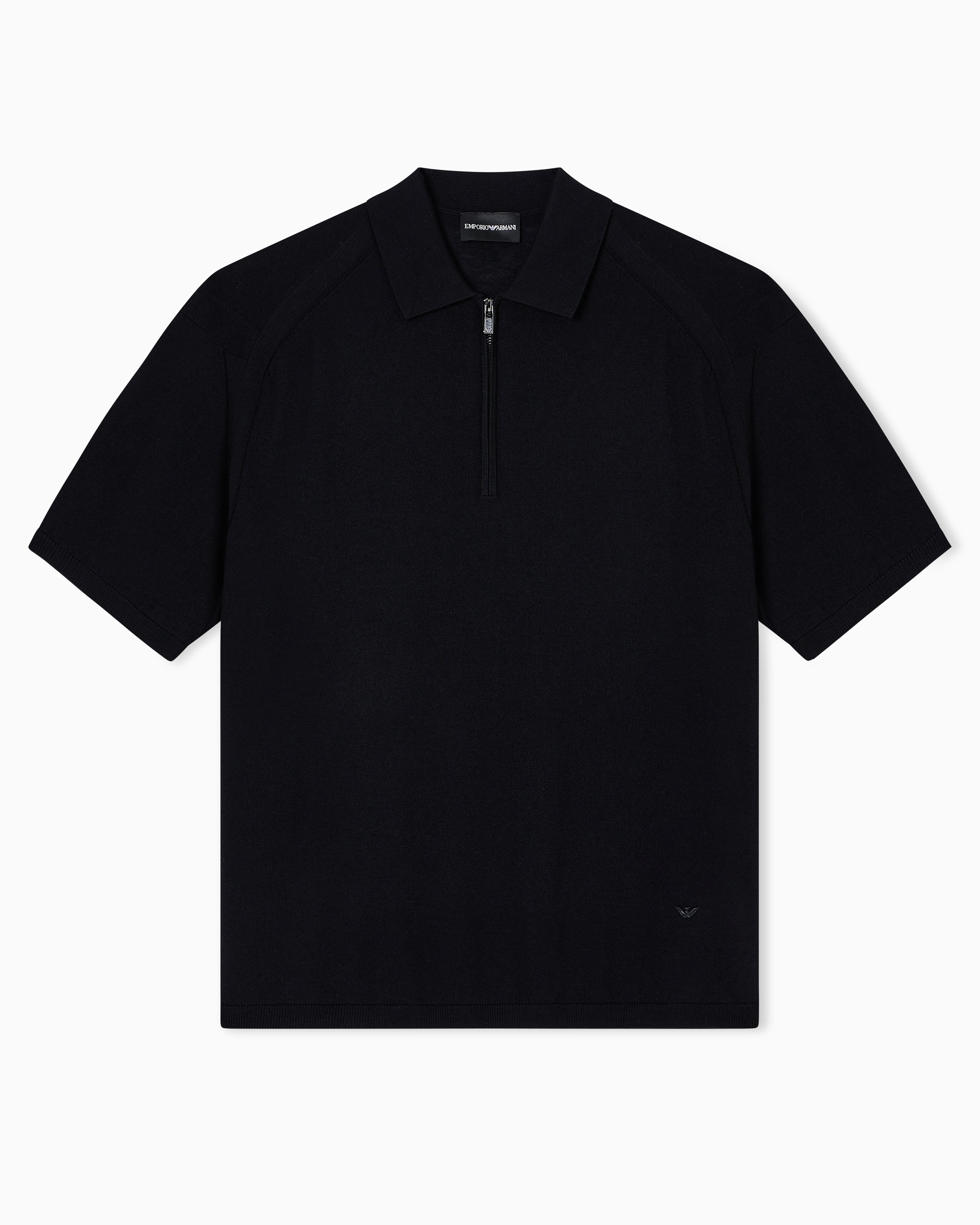 Emporio Armani ASV plain-knit jumper with polo-shirt collar, in a wool and Lyocell blend
