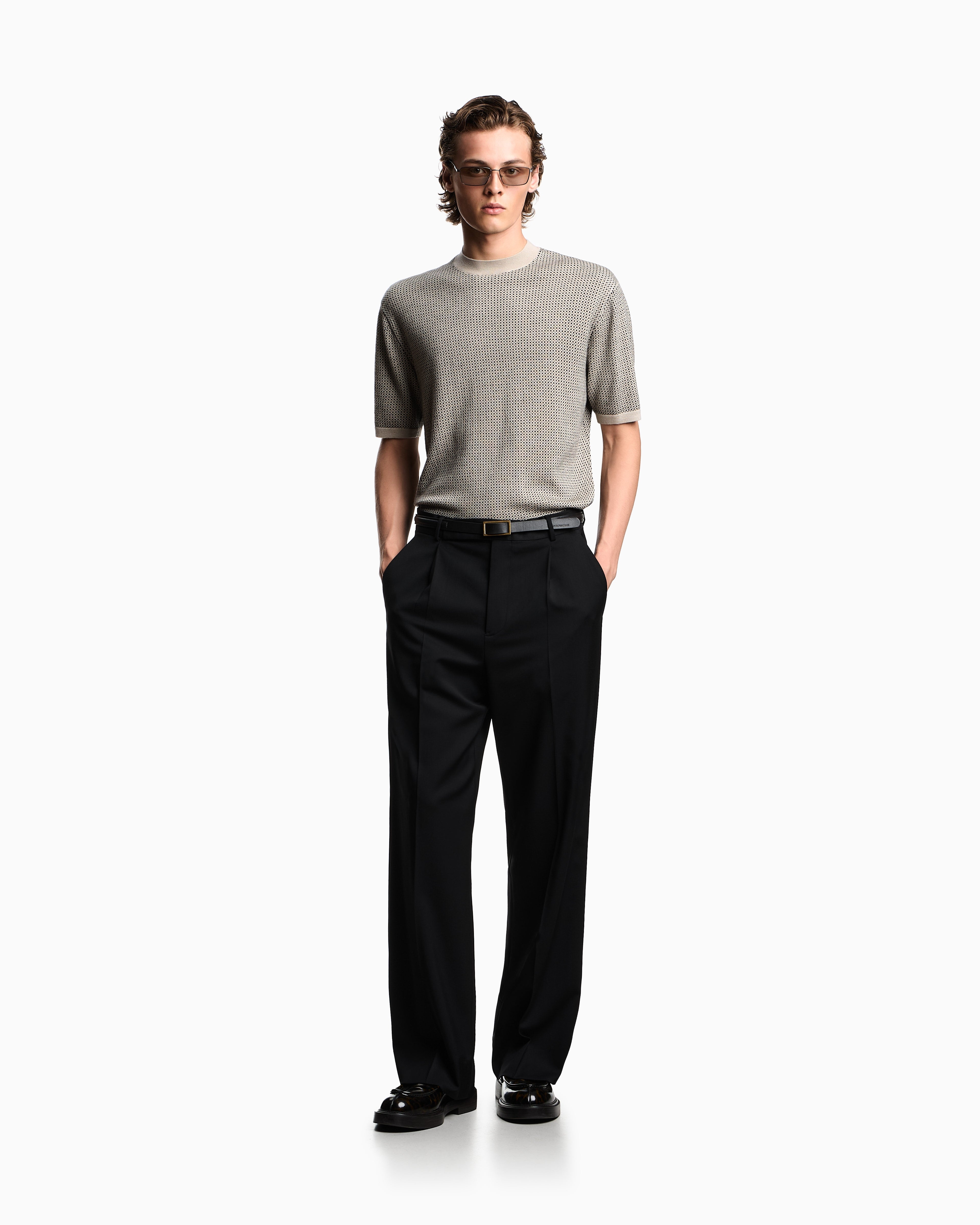 Emporio Armani Virgin-wool jumper with two-tone jacquard micro motif