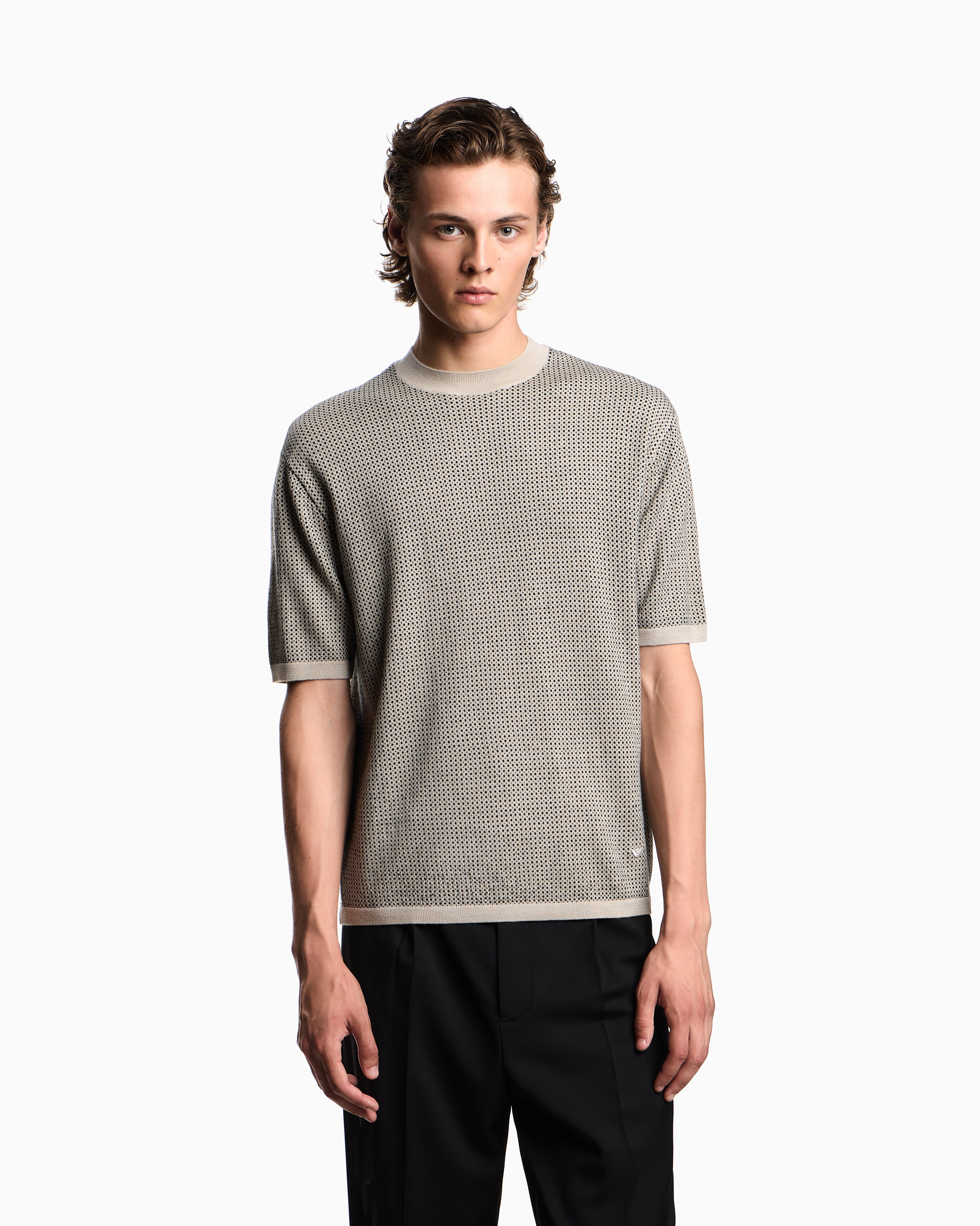Emporio Armani Virgin-wool jumper with two-tone jacquard micro motif