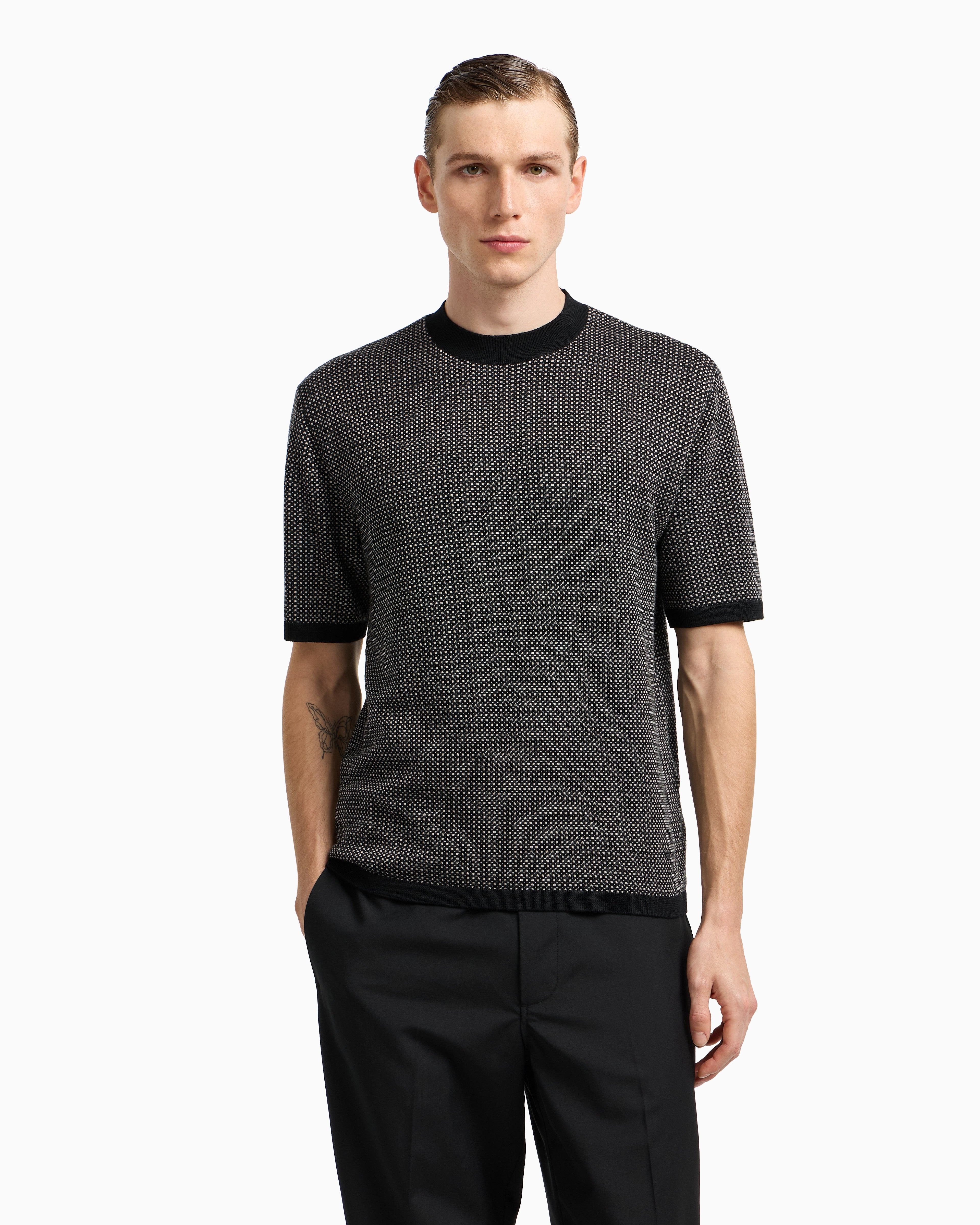 Emporio Armani Virgin-wool jumper with two-tone jacquard micro motif