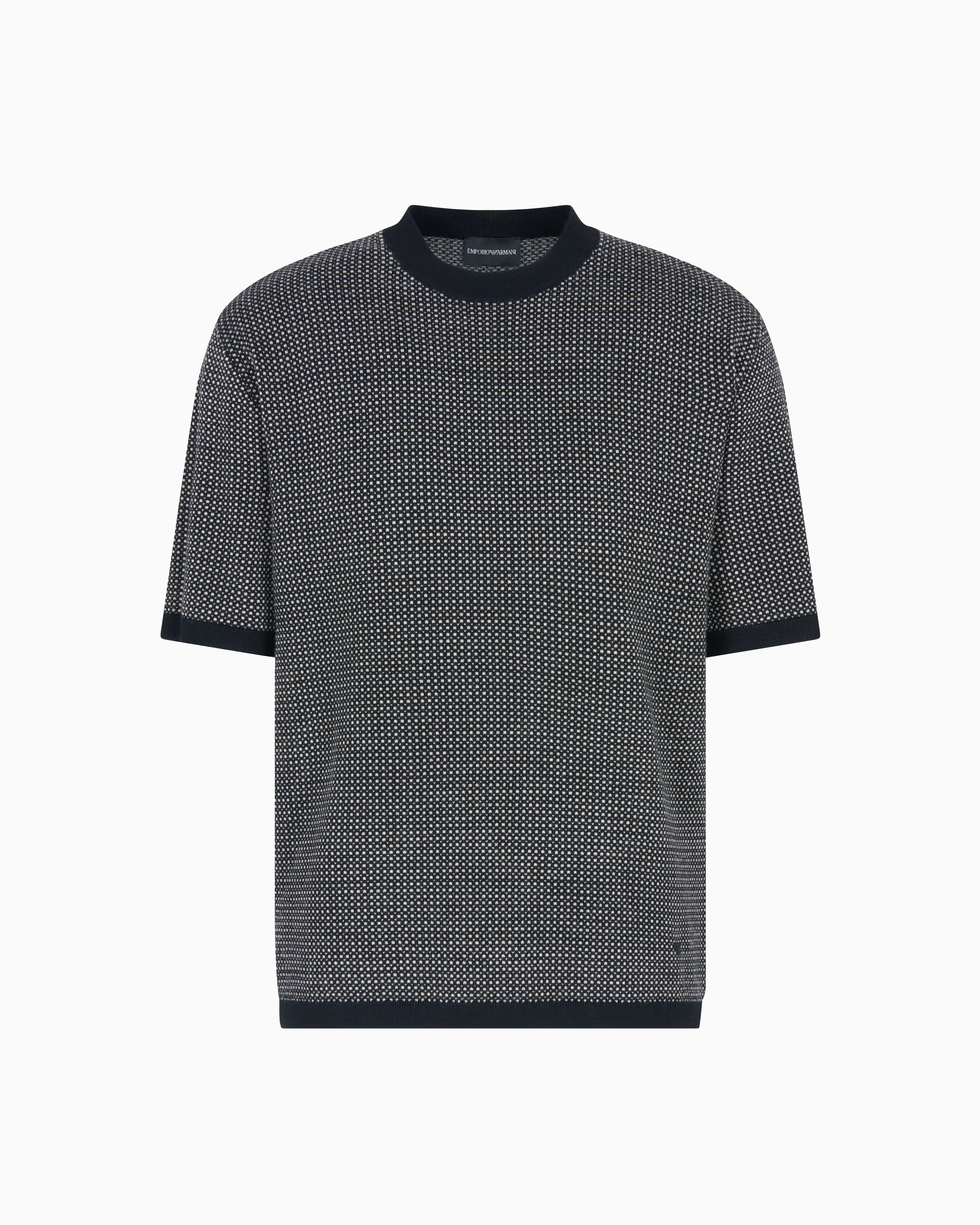 Emporio Armani Virgin-wool jumper with two-tone jacquard micro motif