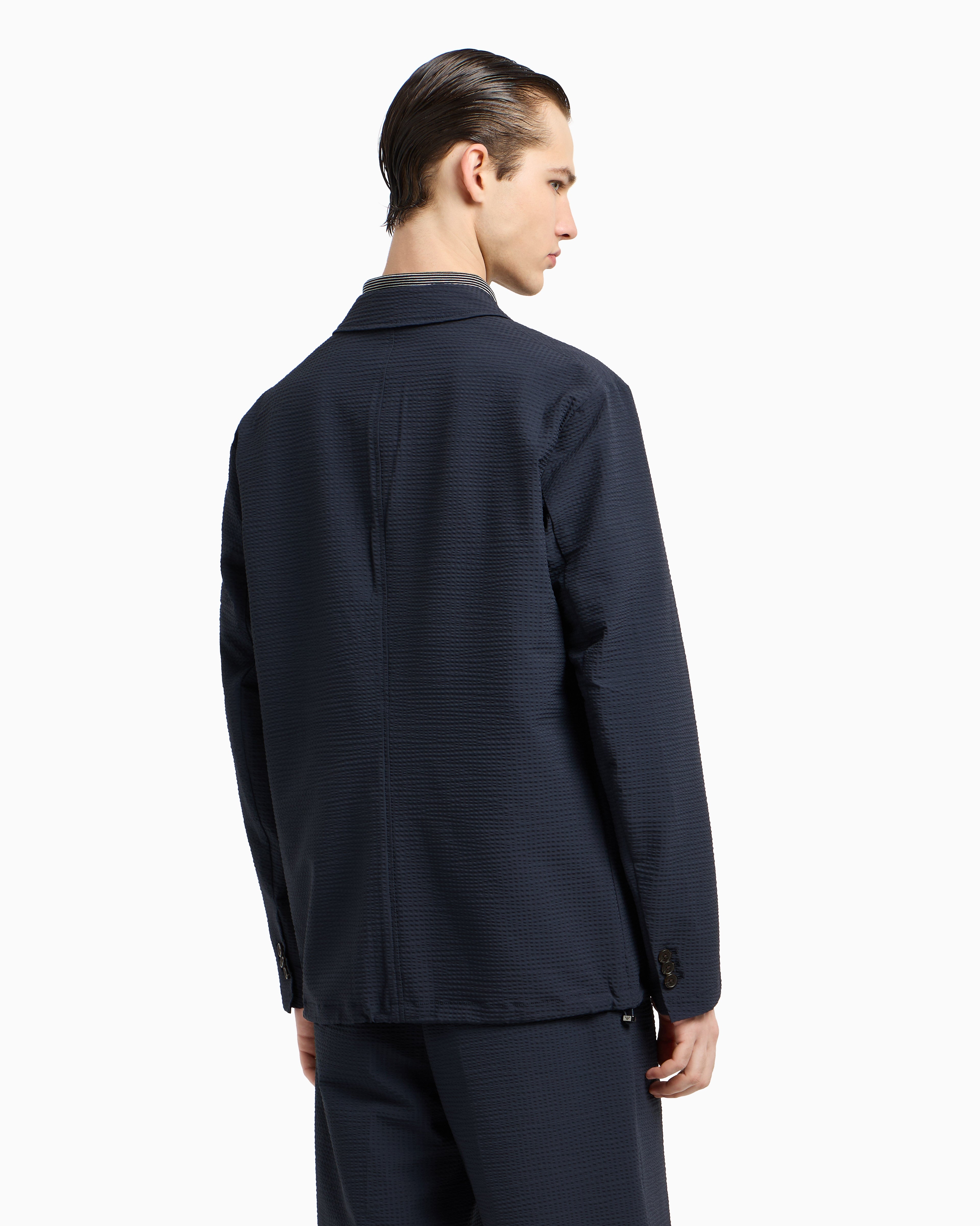 Emporio Armani Single-breasted nylon seersucker blazer