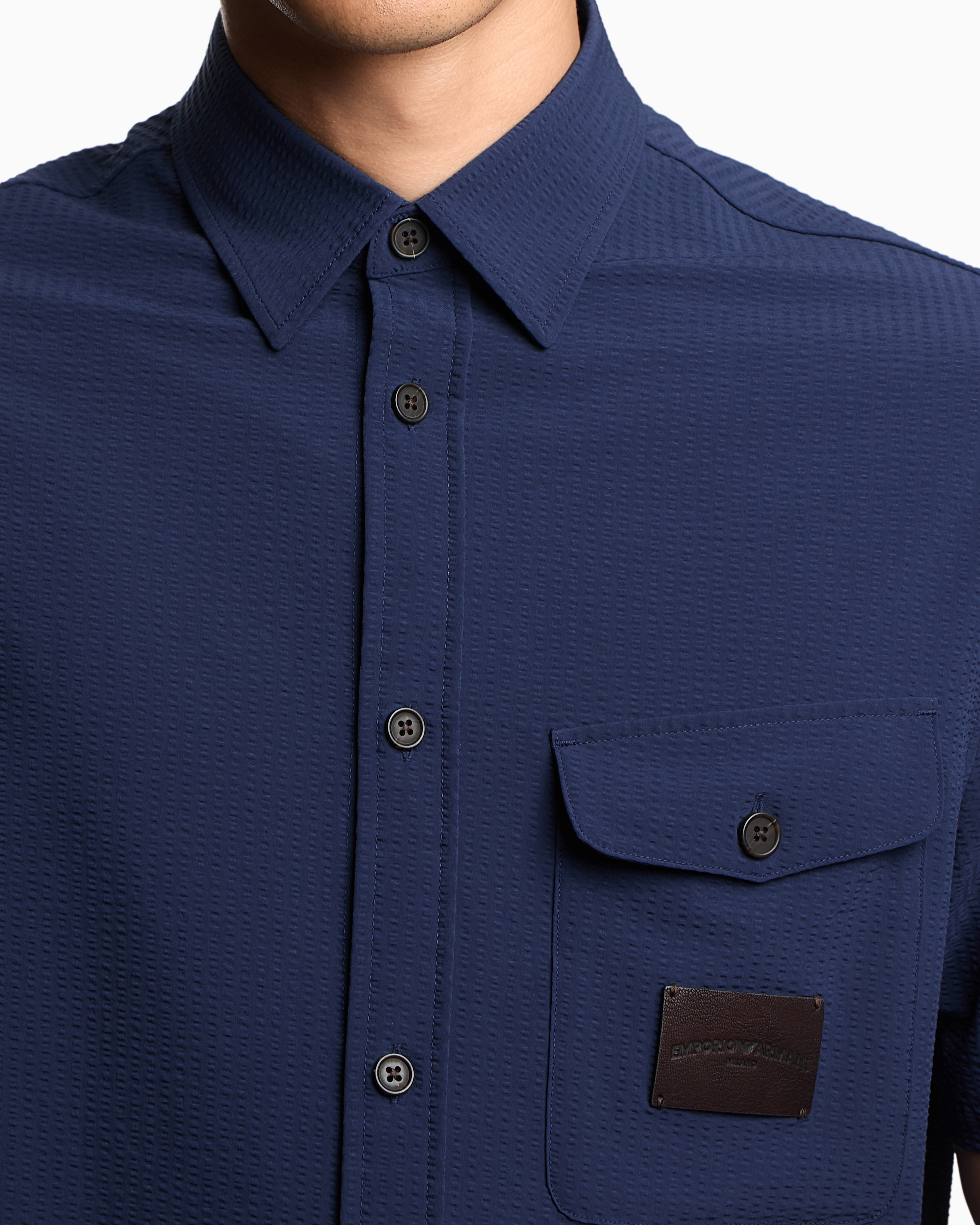 Emporio Armani Short-sleeved oversized shirt in nylon seersucker