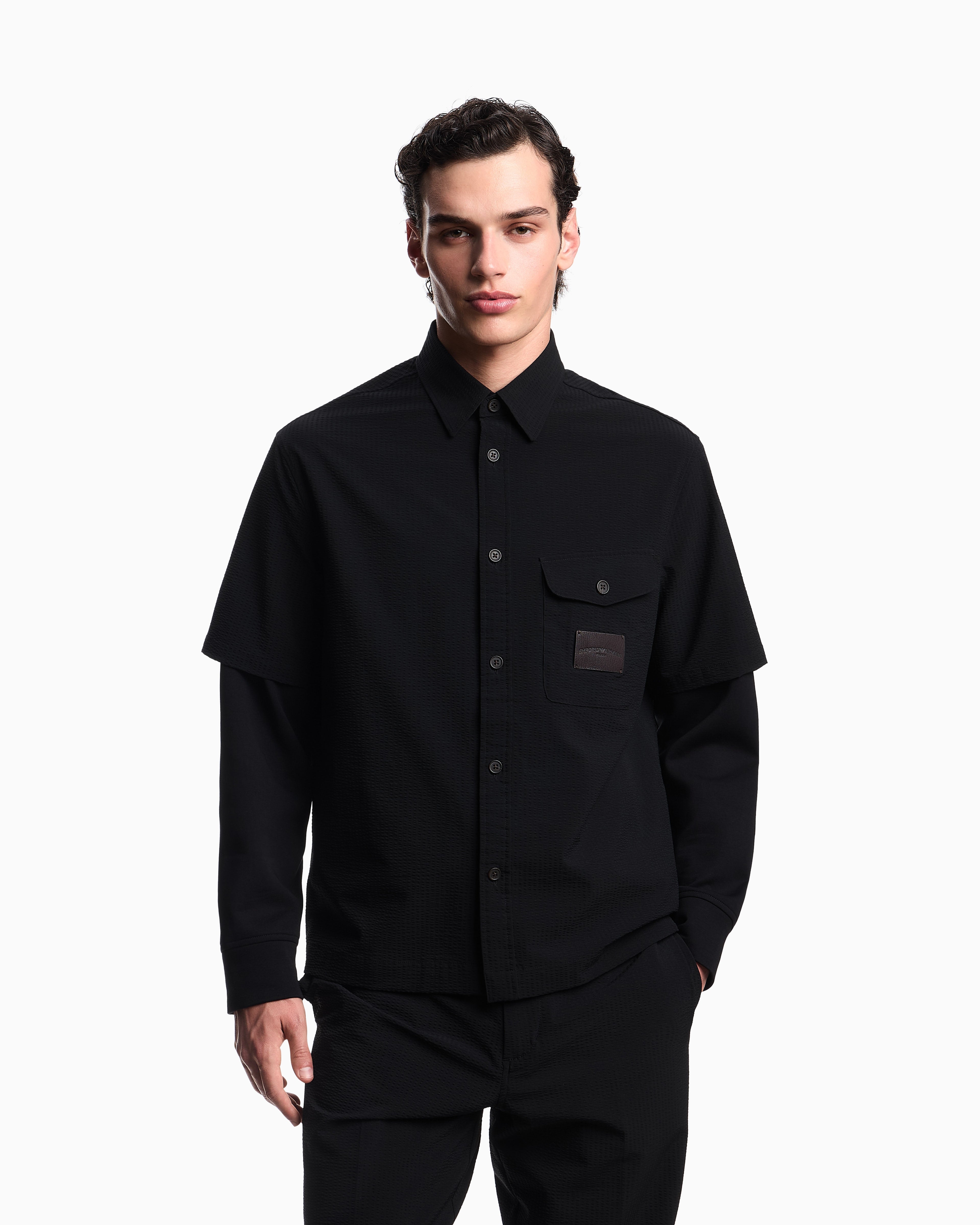 Emporio Armani Short-sleeved oversized shirt in nylon seersucker