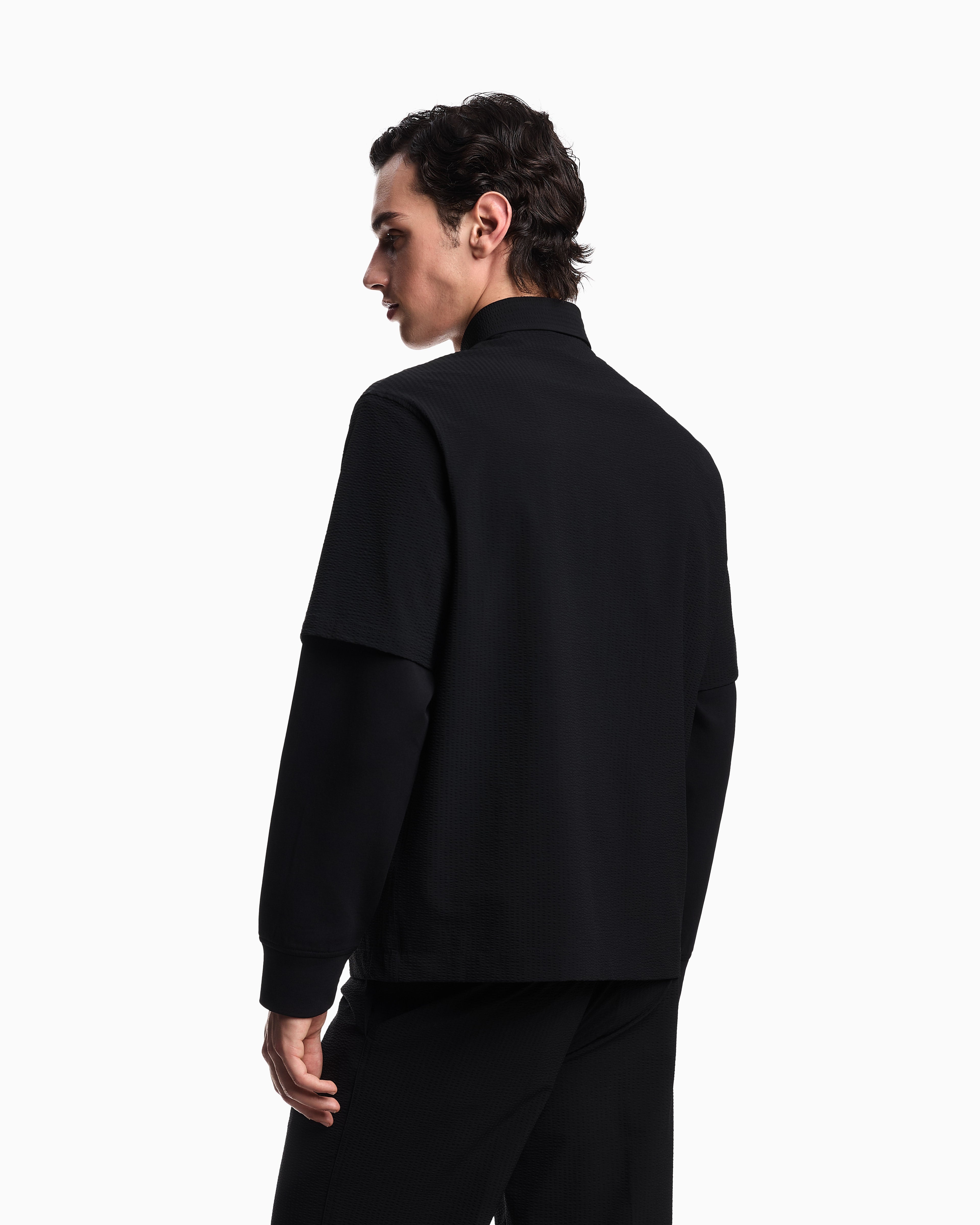 Emporio Armani Short-sleeved oversized shirt in nylon seersucker
