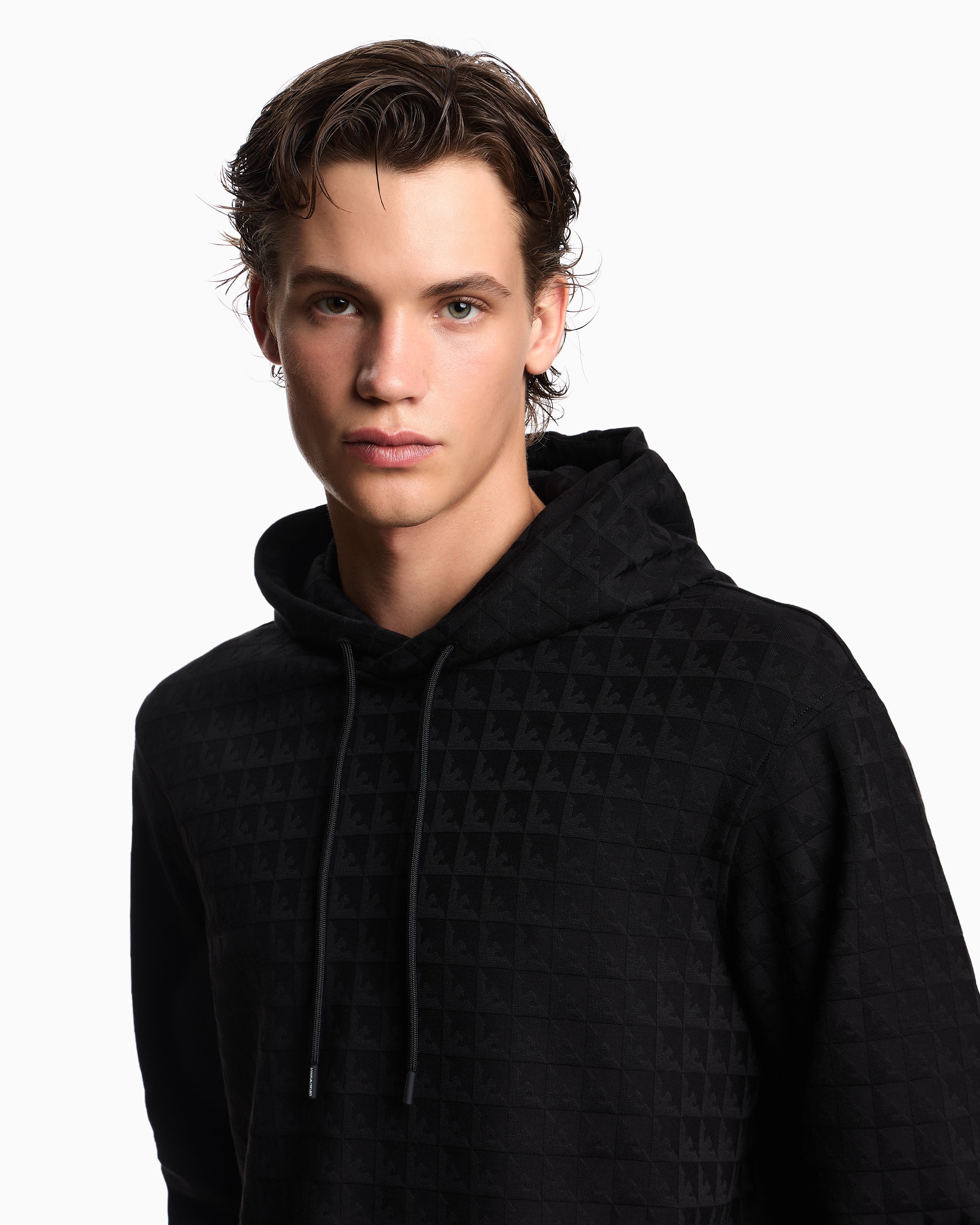 Emporio Armani ASV Lyocell-blend jacquard jersey hooded sweatshirt with repeated eagle motif