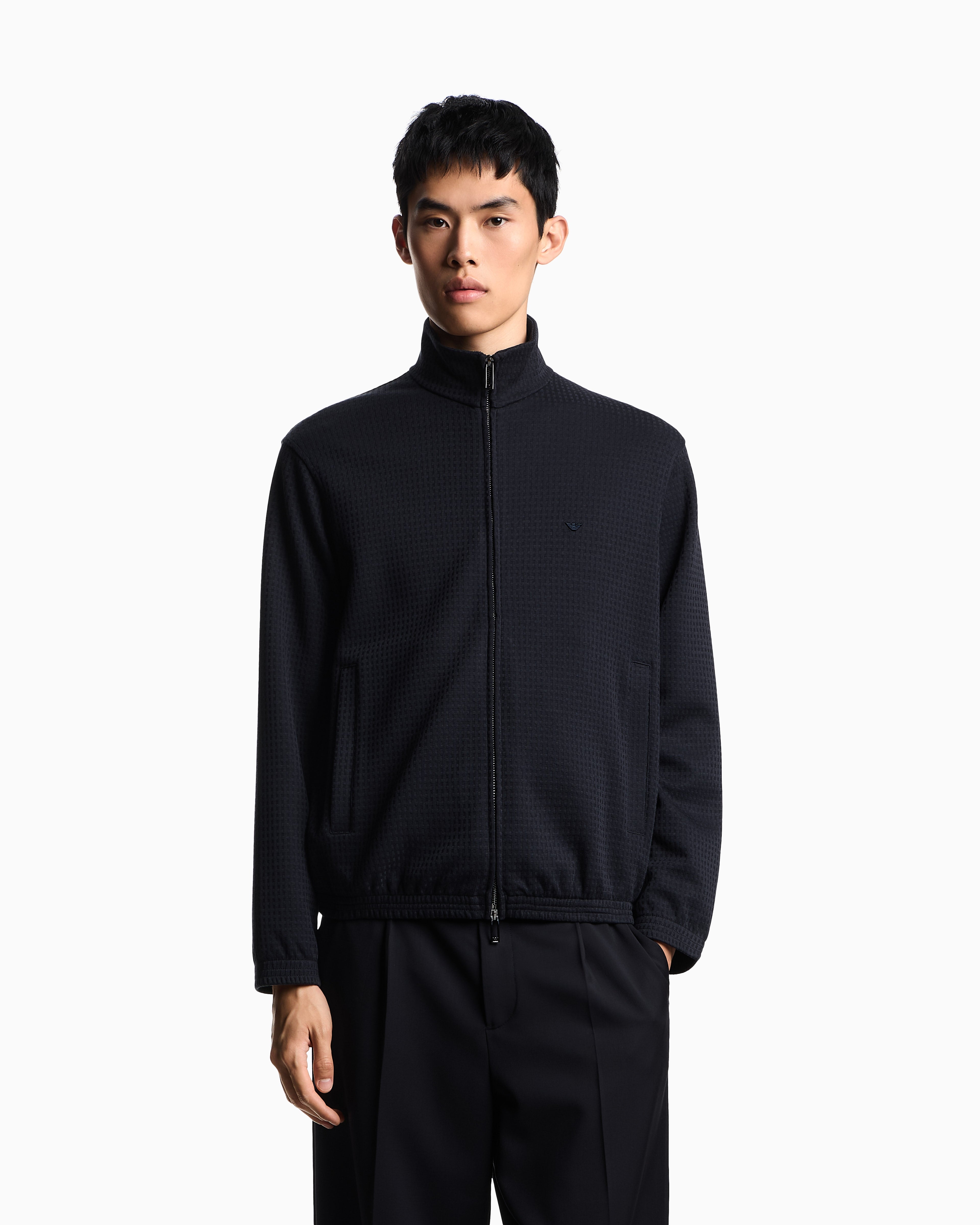 Emporio Armani ASV full-zip sweatshirt in Lyocell-blend jacquard jersey